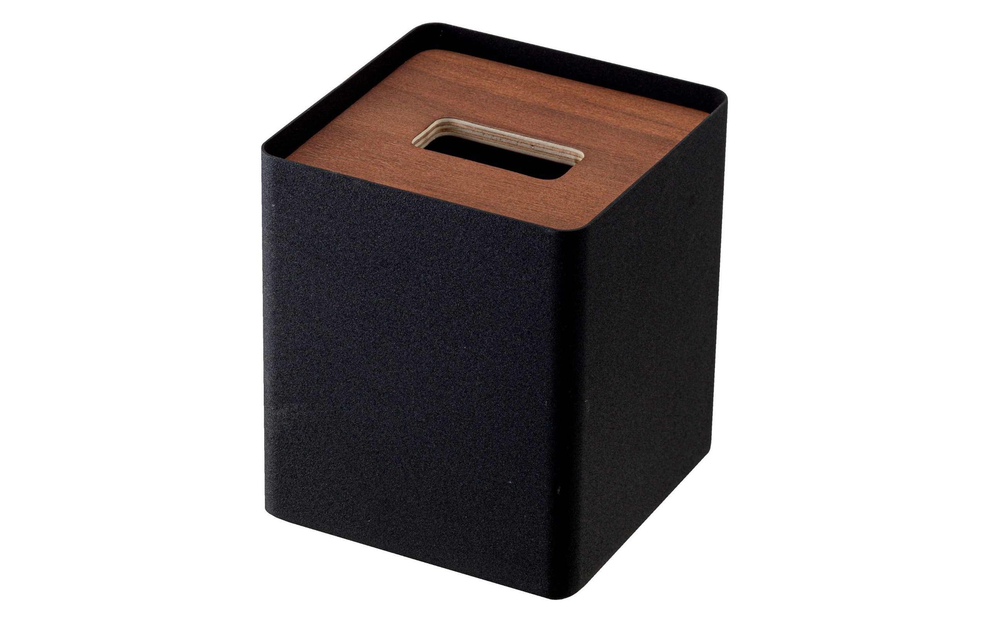Yamazaki Kosmetiktuchbox YA05179 – freistehend, Metall/Sperrholz, 13×13×15,5 cm, Schwarz