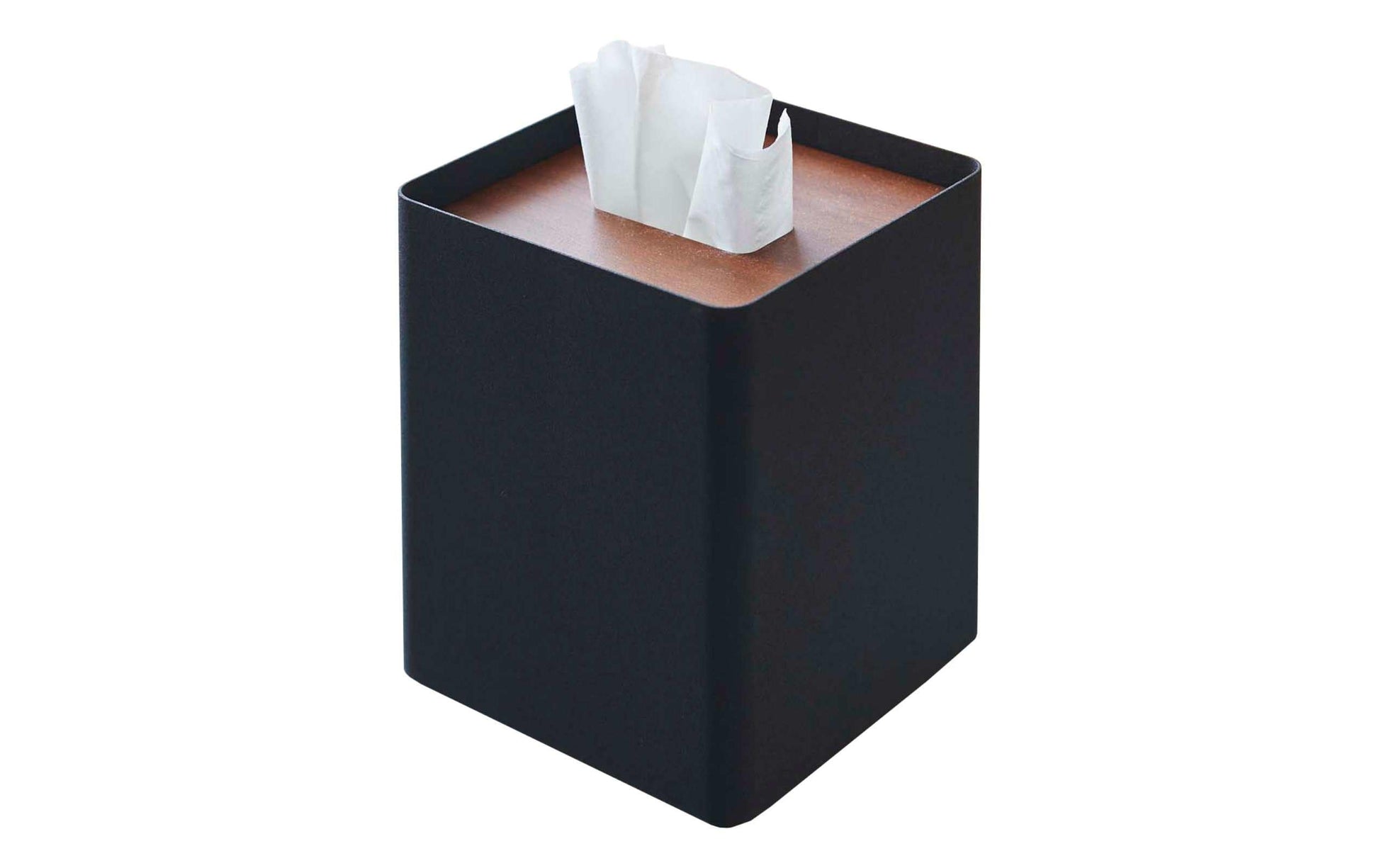 Yamazaki Kosmetiktuchbox YA05179 – freistehend, Metall/Sperrholz, 13×13×15,5 cm, Schwarz