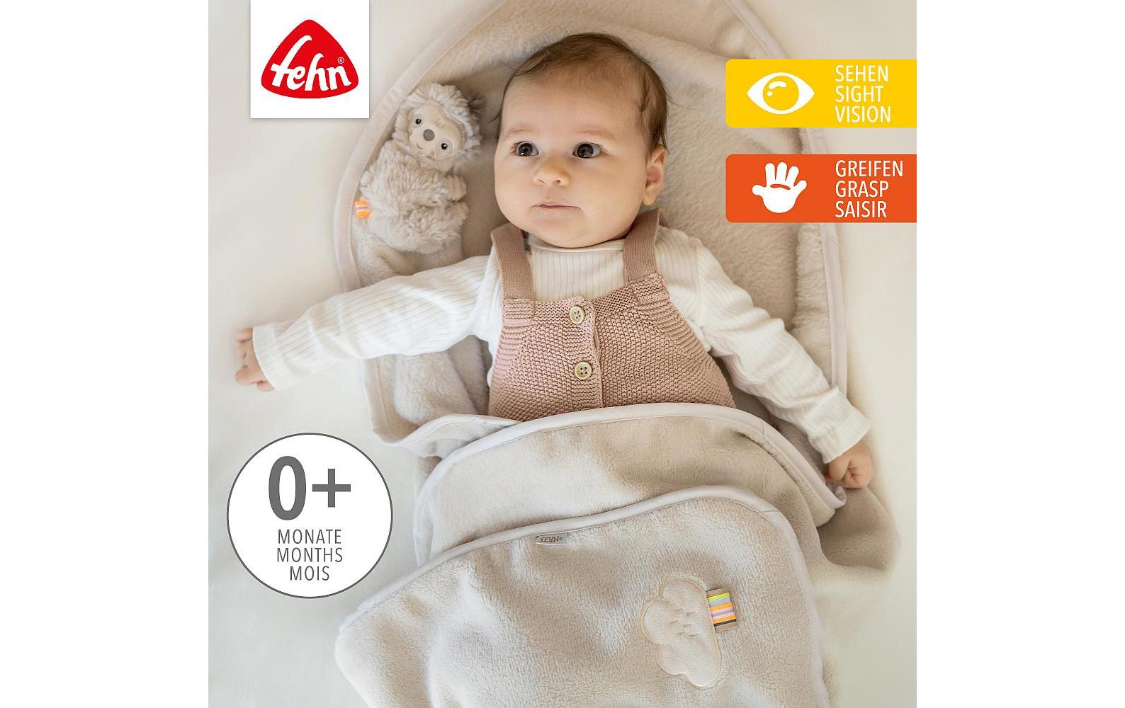 Fehn Wohndecke – Plüsch (Polyester), Grau/Beige, Faultier – 100 × 75 cm
