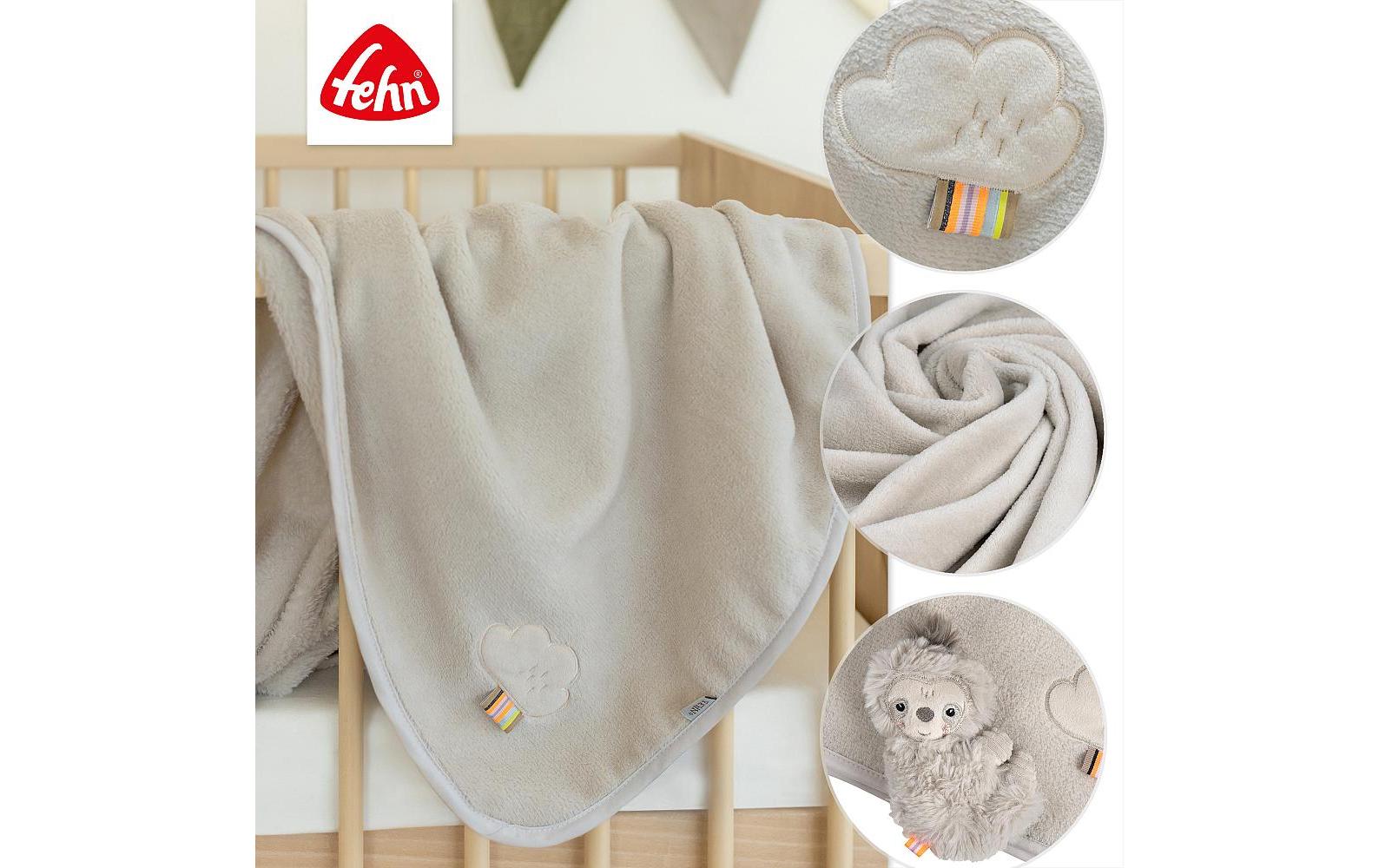 Fehn Wohndecke – Plüsch (Polyester), Grau/Beige, Faultier – 100 × 75 cm