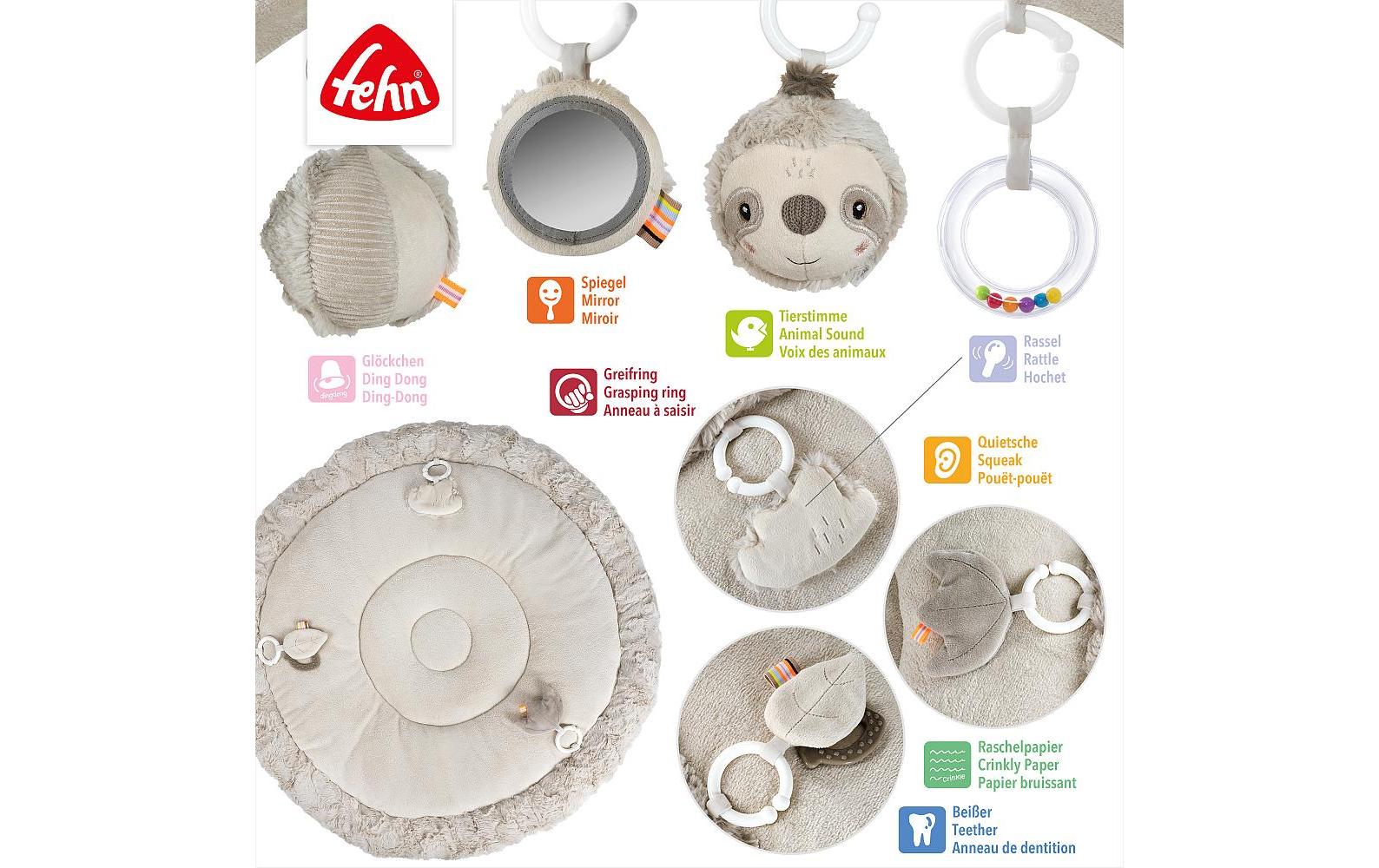 Fehn Krabbeldecke mit Spielbogen – 92 × 48 cm – ab 0 J. – Plüsch, Polyester – grau/beige