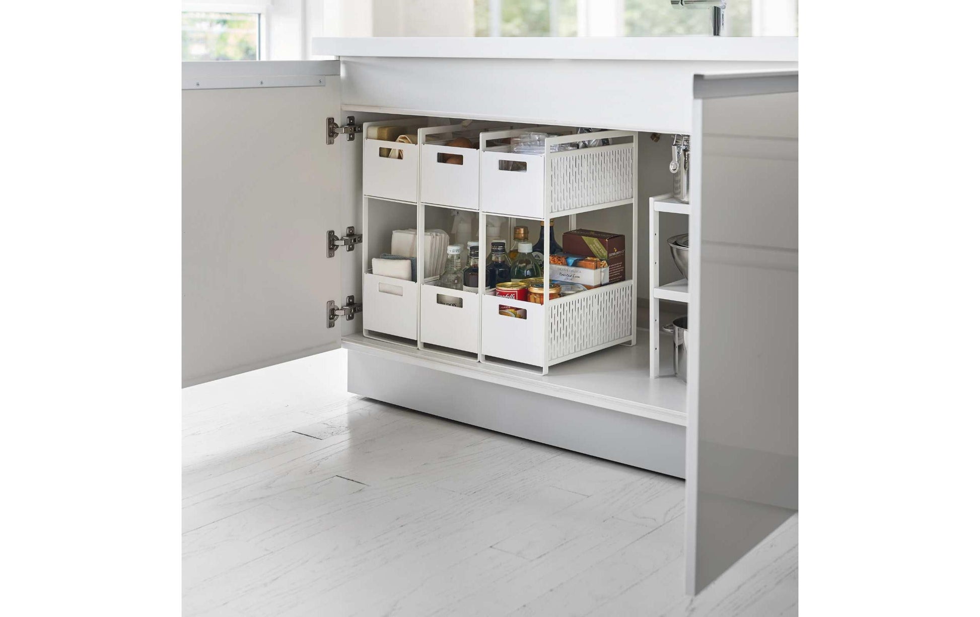 Yamazaki Aufbewahrungskorb Tower – Stahl/ABS-Kunststoff, Weiss, 16 × 46 × 32,5 cm