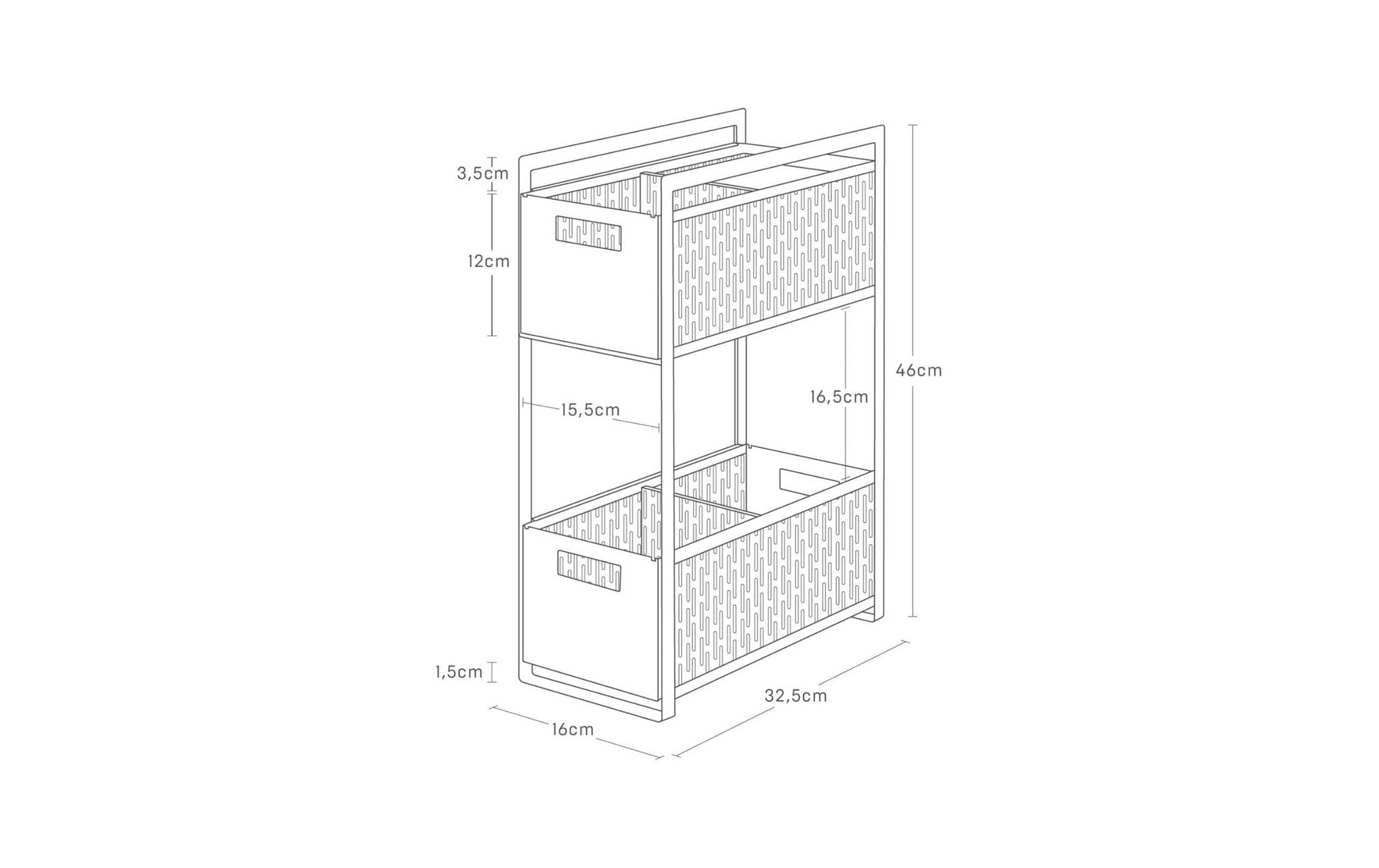 Yamazaki Aufbewahrungskorb Tower – Stahl/ABS-Kunststoff, Weiss, 16 × 46 × 32,5 cm