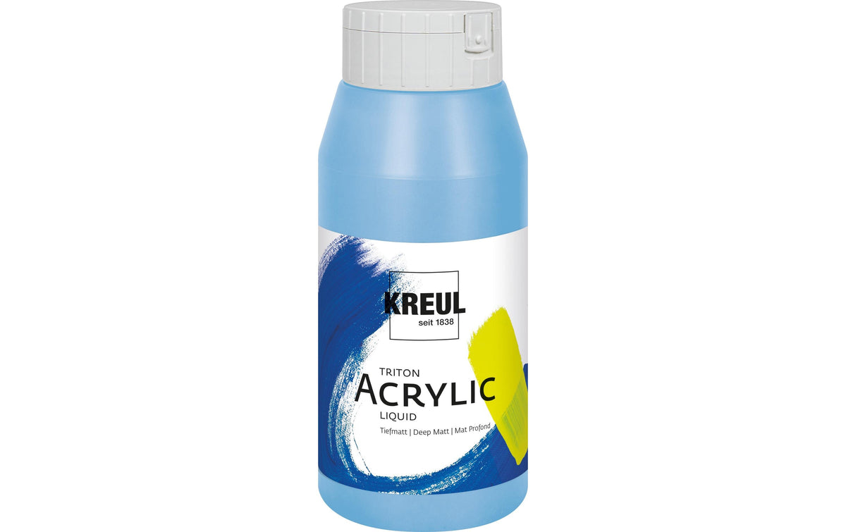 KREUL Triton Acryl Flüssig Acrylfarbe – Hellblau, Wasserfest – 750 ml – für Papier, Holz, Metall