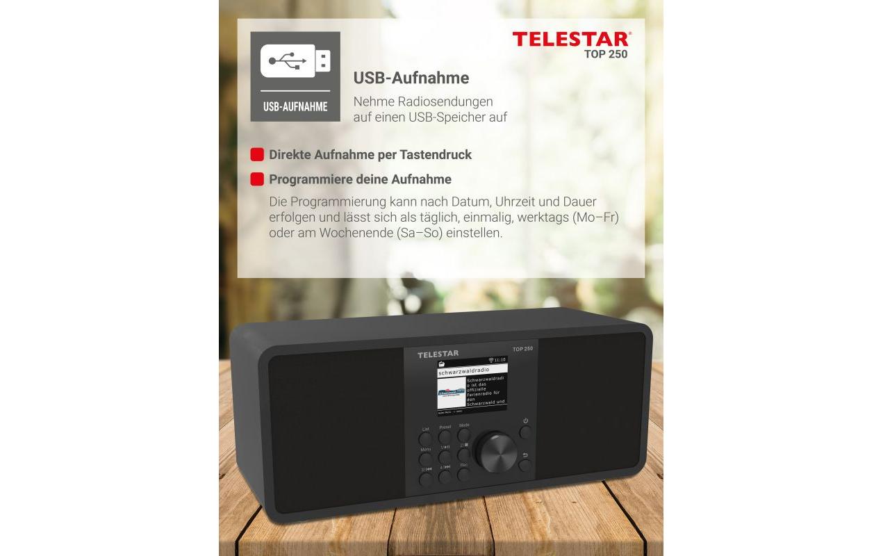 Telestar TOP 250 – DAB-/Internetradio – Tischradio – DAB+, UKW, Internetradio, USB, Bluetooth, WLAN – Schwarz