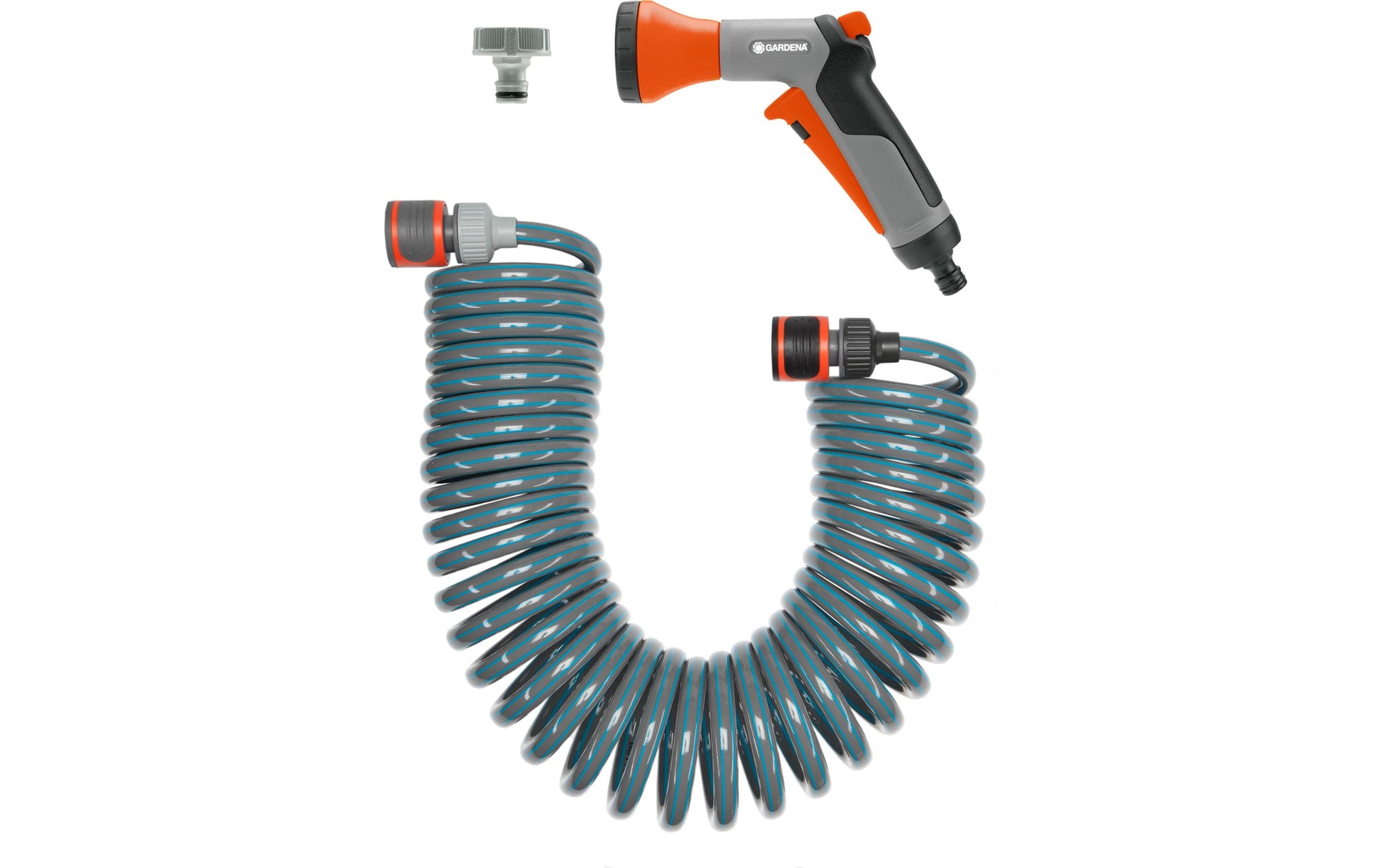 Gardena Spiralschlauch – 10 m, flexibel, Farbe grau, orange, mit Ausguss