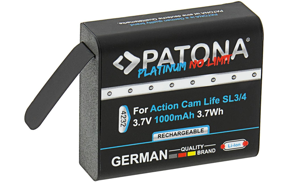 PATONA Kamera-Akku – 1000 mAh, 3,7 V – für Action Cam Life SL3, SL4