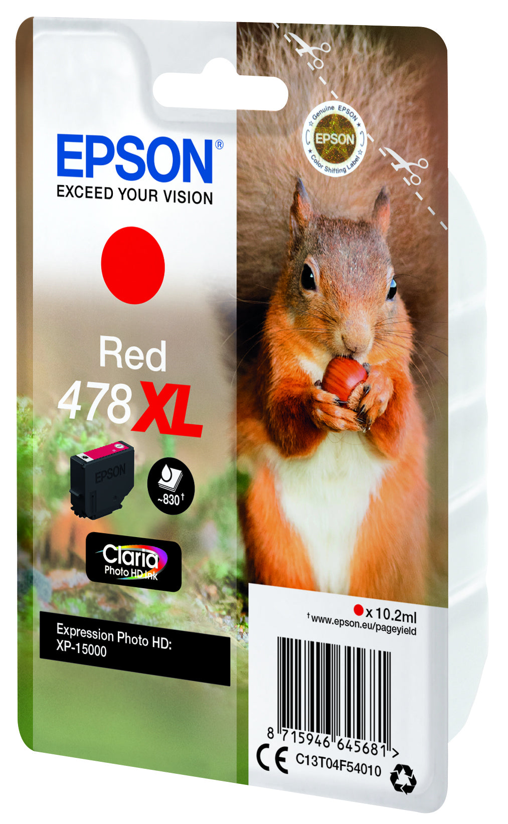 Epson 478XL Rot Tintenpatrone (Original) – 830 Seiten – für Expression Photo XP-8500 – T04F540
