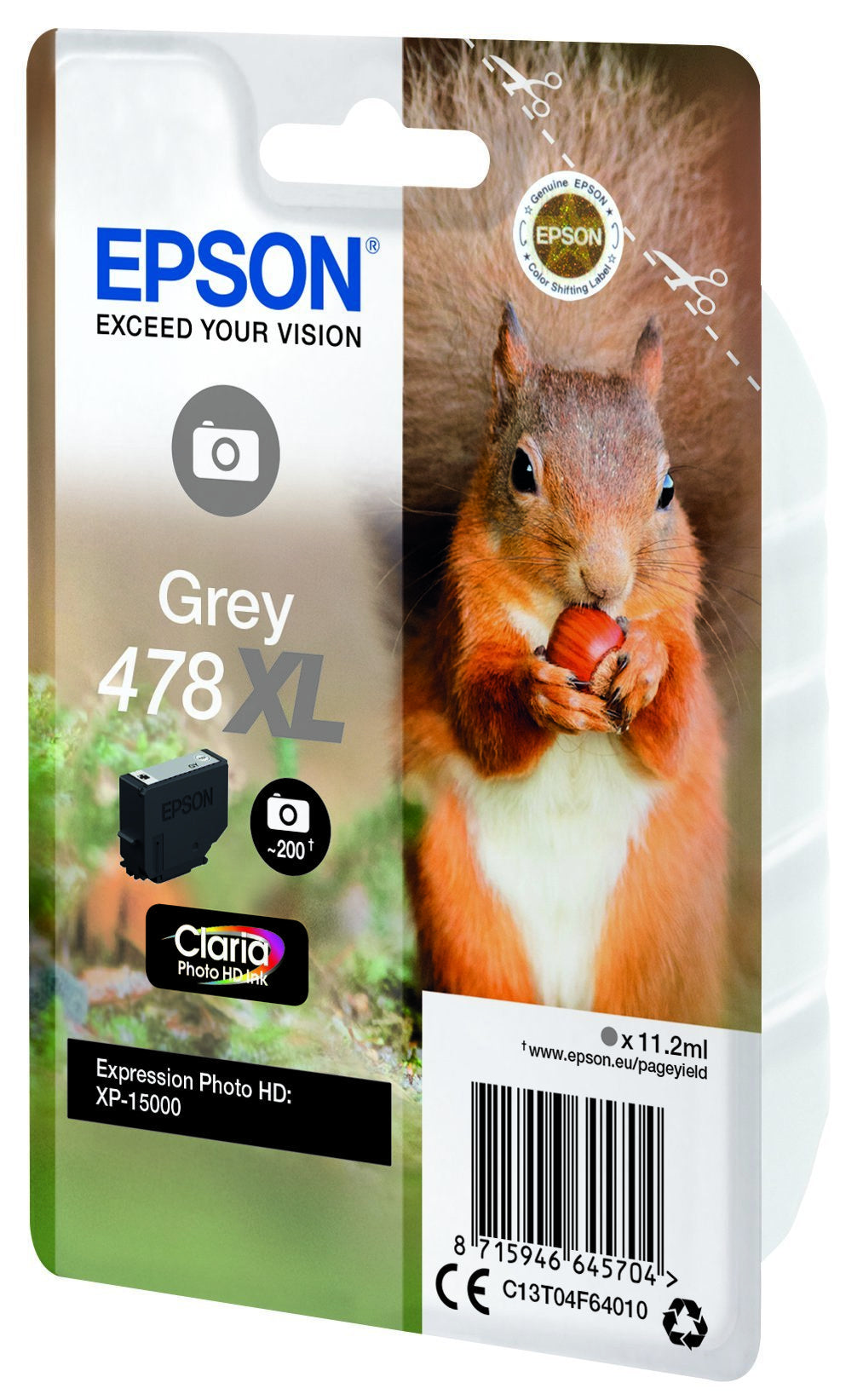 Epson 478XL Grau Tintenpatrone (Original) – 200 Seiten – für Expression Photo HD XP-15000 – C13T04F64020