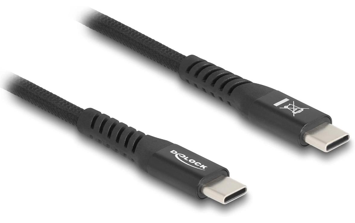 DeLOCK USB-C auf USB-C Kabel – USB 2.0 (480 Mbit/s) – 2 m – PD 60 W – Textilmantel, magnetisch – Schwarz