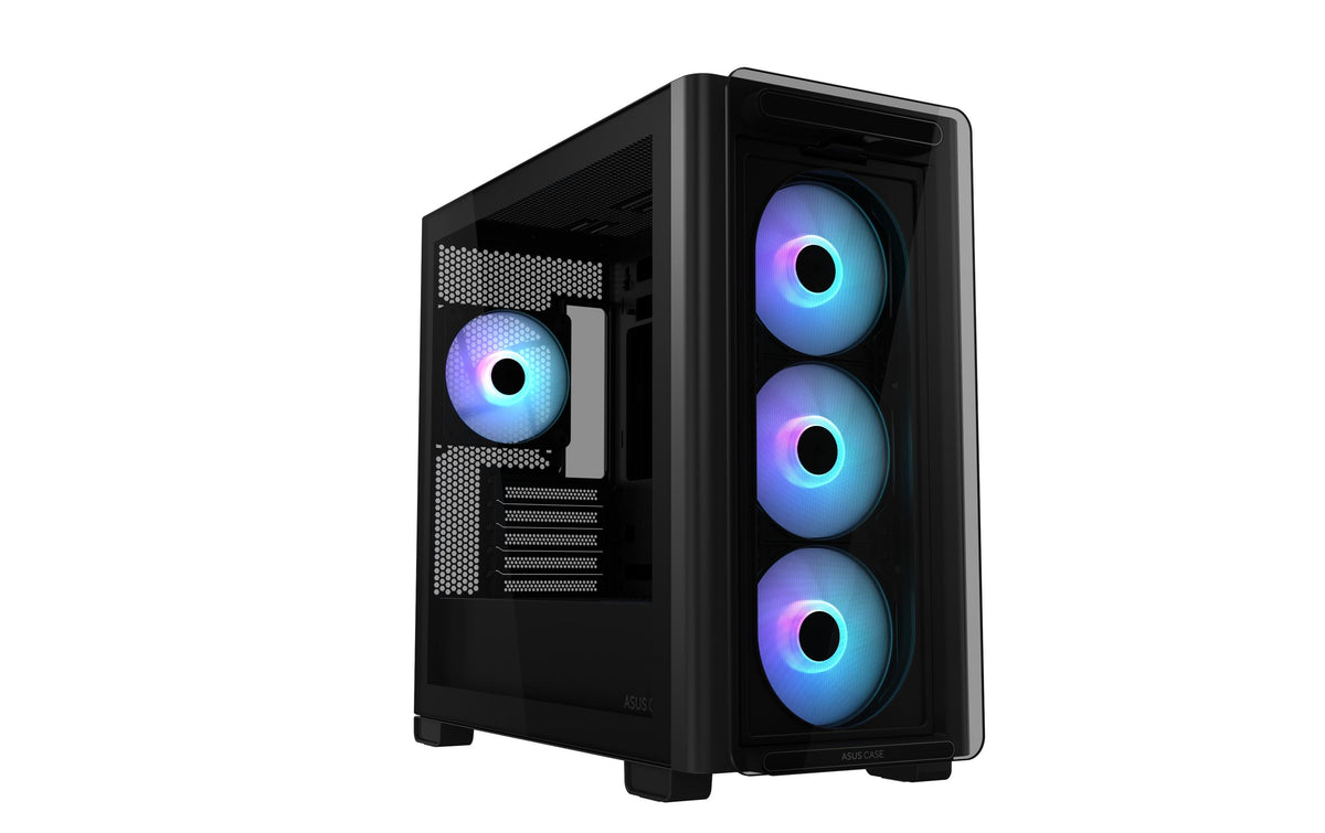 ASUS A23 PLUS TG – PC-Gehäuse – Micro-ATX/Mini-ITX, 7 Lüfterplätze, 3×2,5", 2×3,5", Sichtfenster, Schwarz