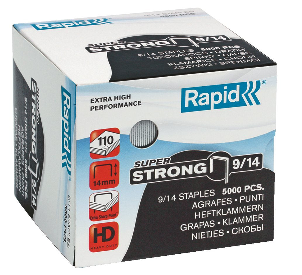 Rapid Heftklammern 9/14 – für Rapid HD9, HD49, HD70 und andere – 110 Blatt – Metall, silber – 5000 Stück