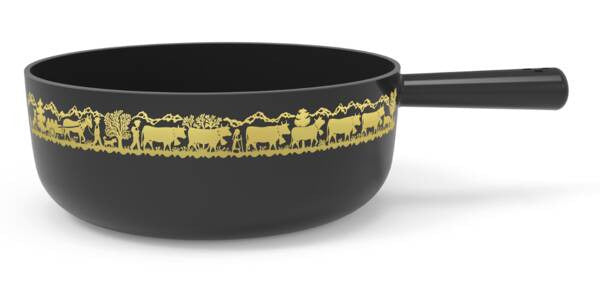 Stöckli Caquelon Classic – Ø 22 cm, Gusseisen, für Käsefondue, Induktion, Gold/Schwarz