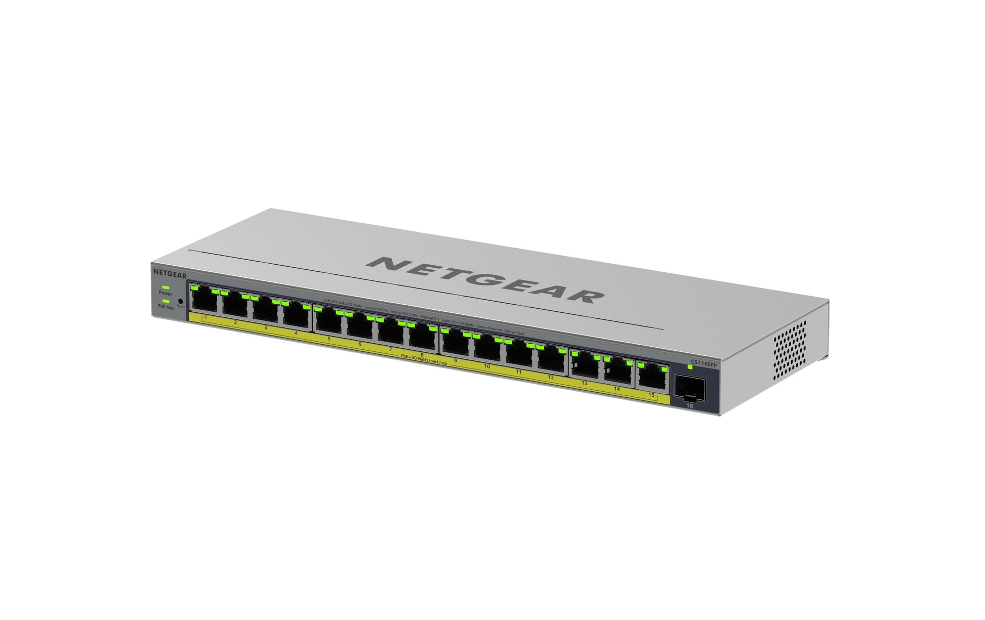 NETGEAR GS116EPP-100EUS – Managed Switch – 16×GbE, 1×SFP, L2/L3, PoE+ 231 W