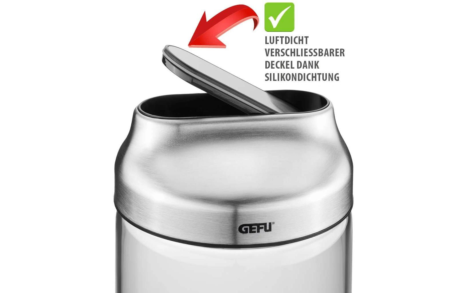 GEFU Vorratsdose 1 l, Ø 10 × 19,1 cm, Glas (Borosilikat)/Edelstahl, transparent