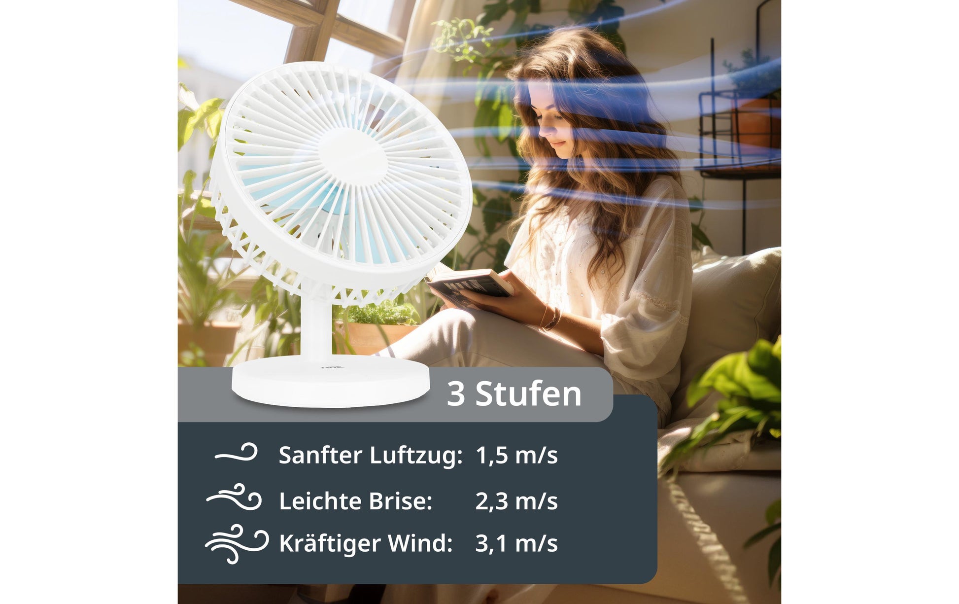 ADE USB-Tischventilator – 18 cm, 3 Stufen, 22 dB, Weiss