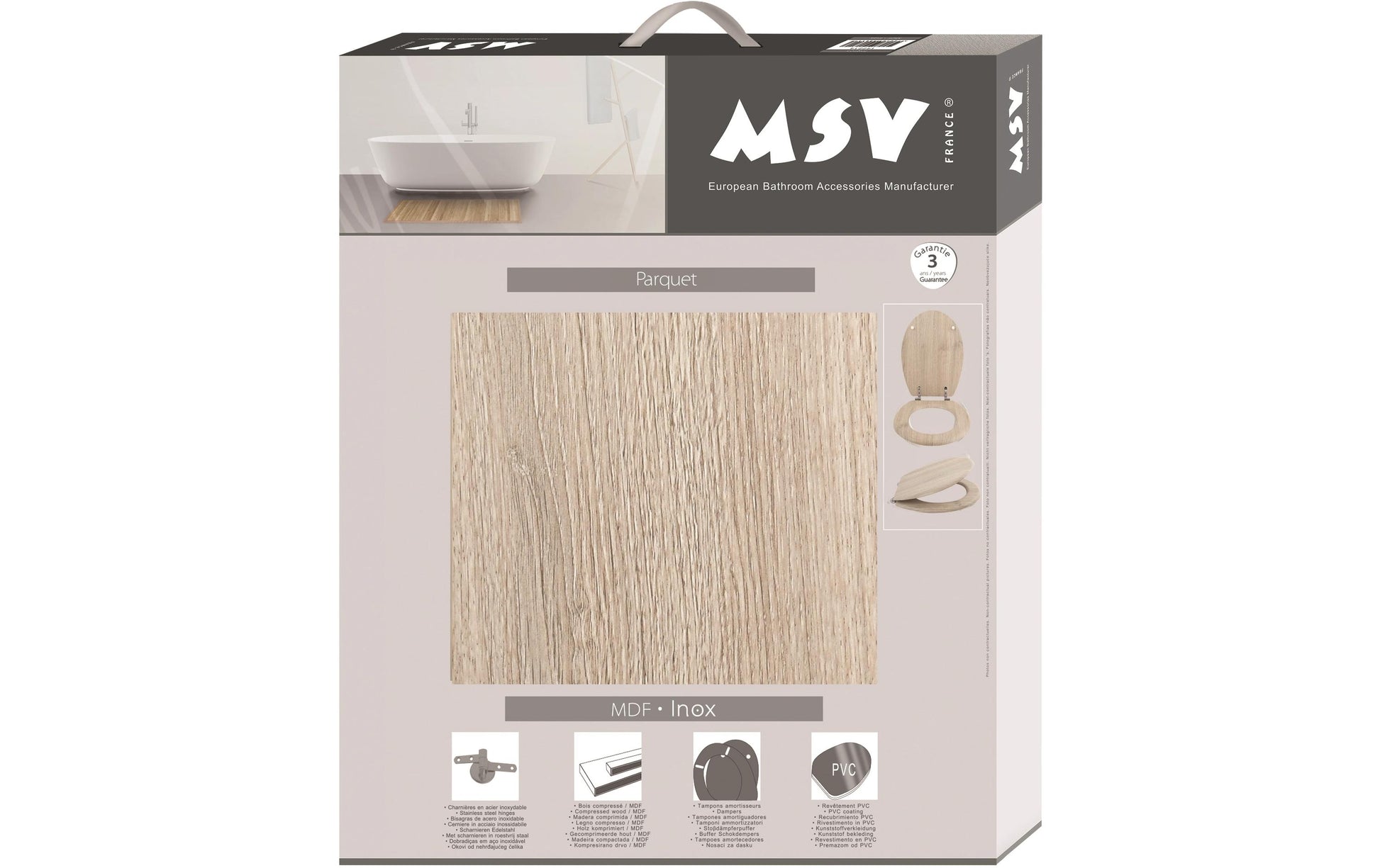 MSV WC-Sitz Parkett Dunkel – MDF, Beige, 42,5 × 36,5 cm