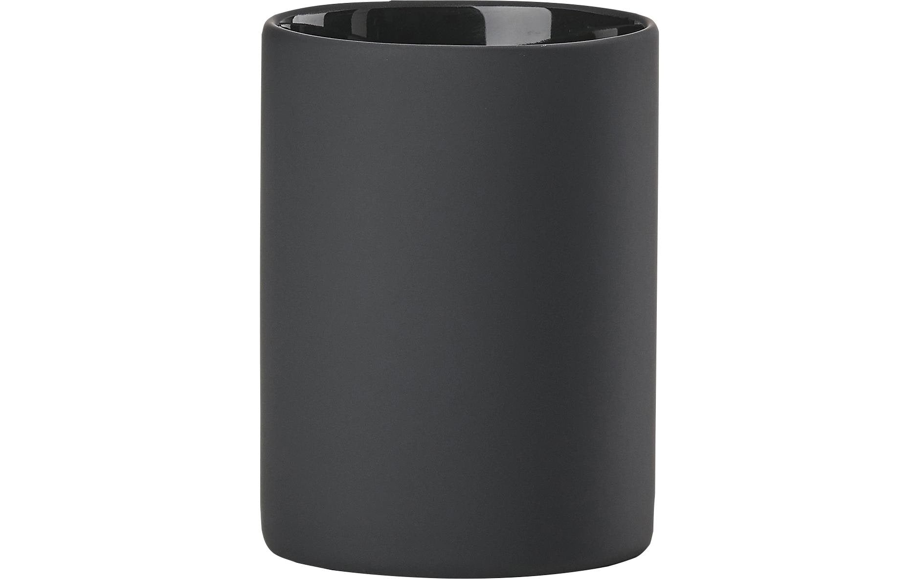 Zone Denmark Karma Zahnbürstenhalter – Ø7,6×10 cm, Steingut, Schwarz