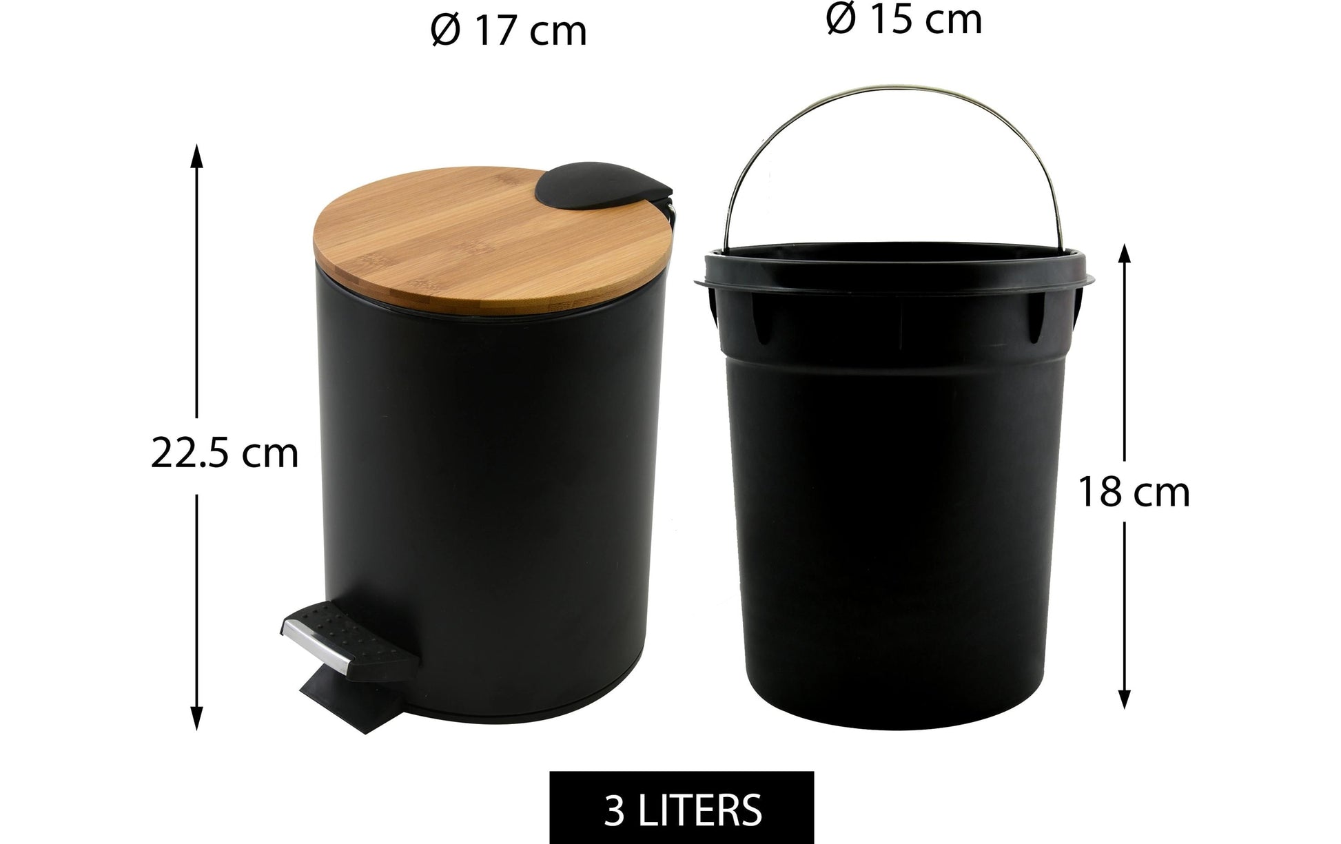 Spirella Treteimer Adonis – 3 l – Stahl, rund – schwarz