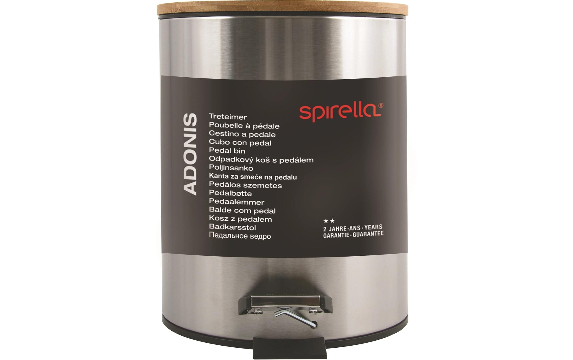 Spirella Tisch-Abfallbehälter – 3 l – mit Deckel – Edelstahl, Bambus – Ø 170 × H 225 mm