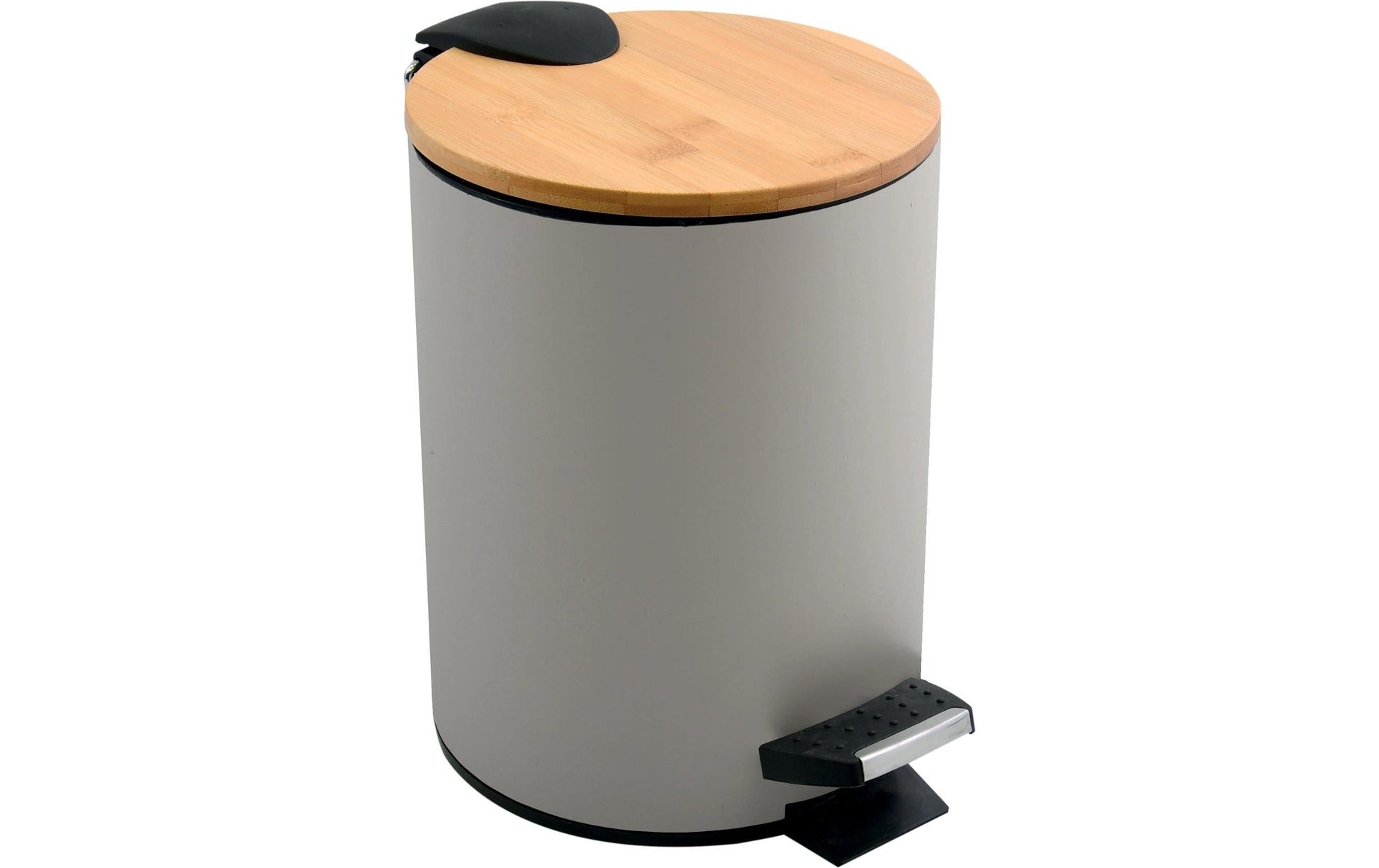 Spirella Papierkorb – 5 L – mit Deckel, Stahl, Bambus, Grau – Ø 205 × H 255 mm