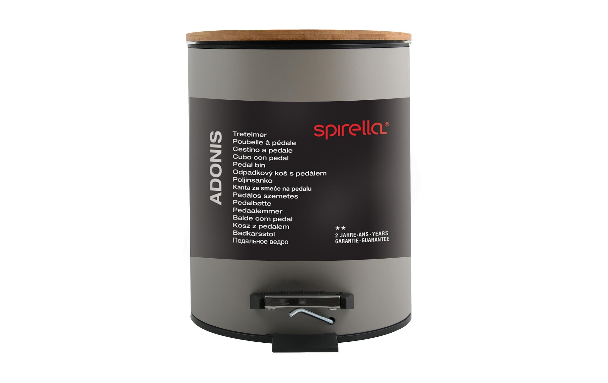 Spirella Papierkorb – 5 L – mit Deckel, Stahl, Bambus, Grau – Ø 205 × H 255 mm