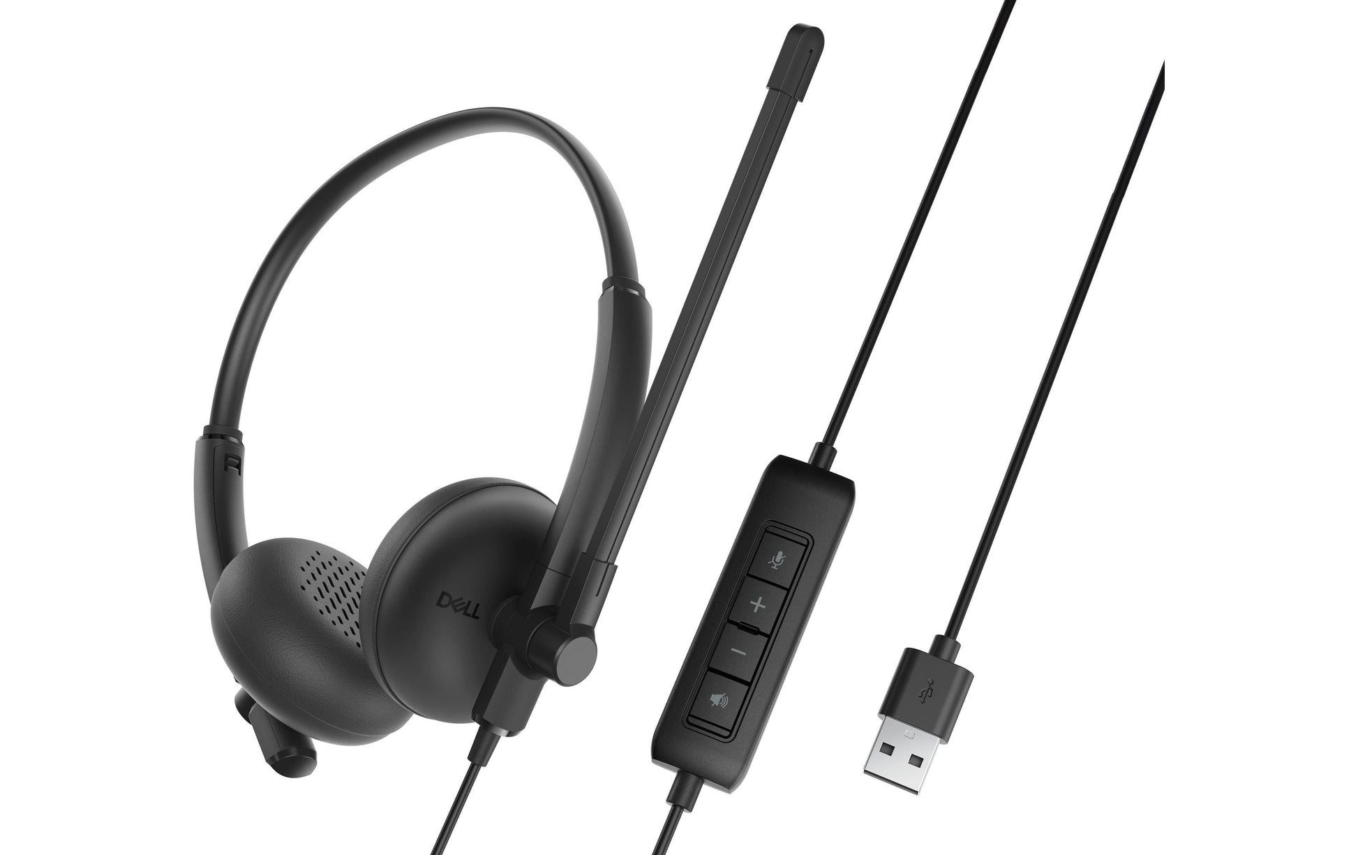 DELL WH125 – Duo Headset (On-Ear) – USB-A, mit Boom-Mikrofon, Stummschaltung – Schwarz – für PC/Mac, Teams-kompatibel