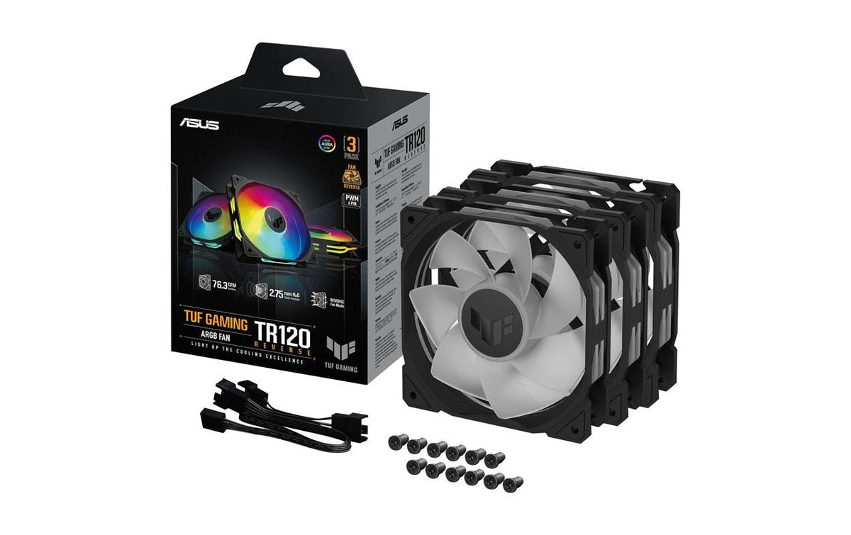 ASUS TUF GAMING TR120 – Lüfter-Pack 3×120 mm – ARGB, PWM, 1800–2200 U/min, 29 dB, Schwarz