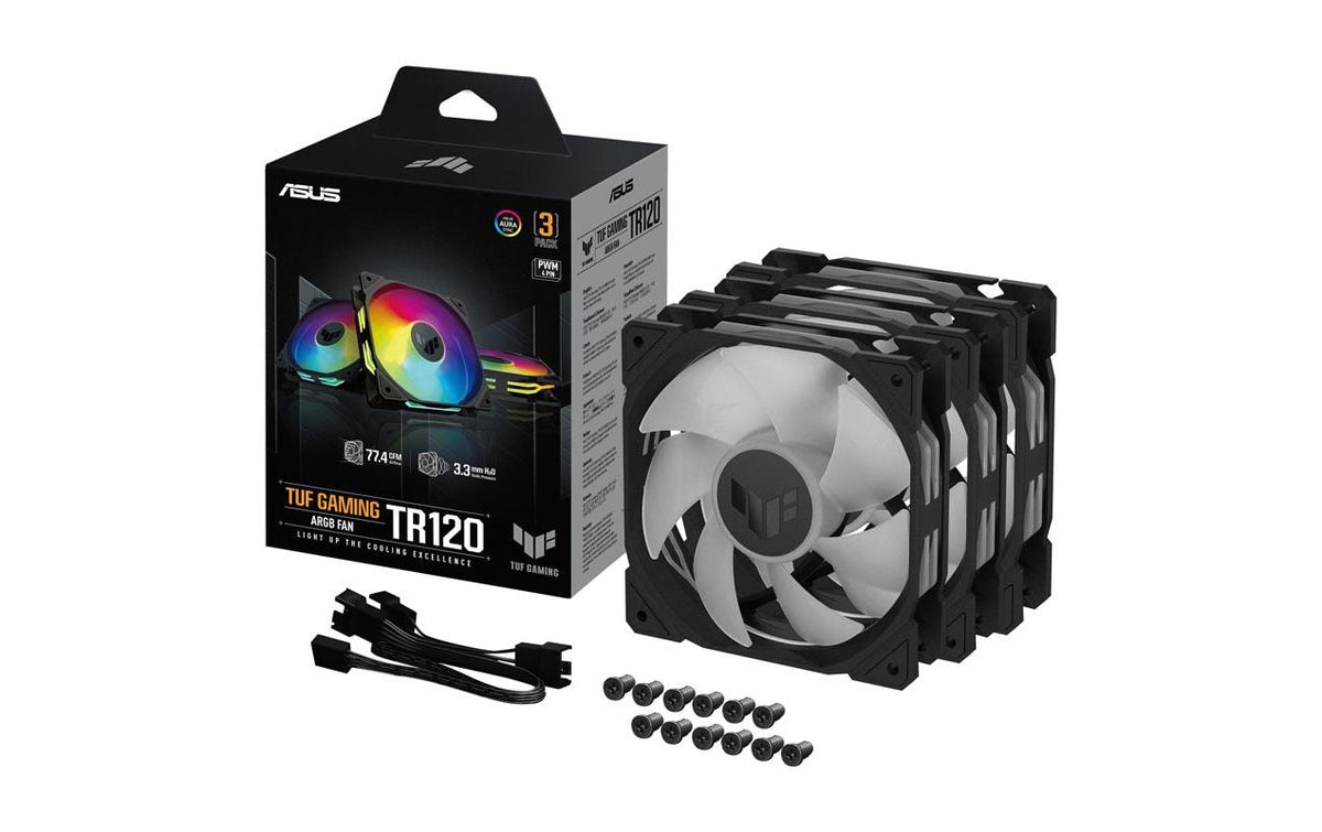 ASUS TUF GAMING TR120 – Montagekit – 3×120 mm, PWM, 2000 U/min, 29 dB, ARGB, Schwarz
