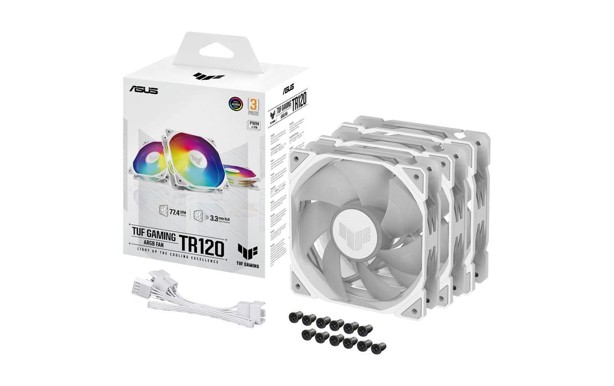 ASUS TUF GAMING TR120 – Lüfter-Set – 3×120 mm, ARGB, PWM, 2000 U/min, 29 dB, Weiss
