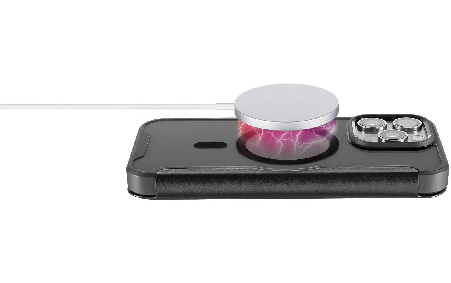 Cellularline Booklet-Hülle – für Apple iPhone 16 Pro – schwarz – Kunstleder – MagSafe-kompatibel