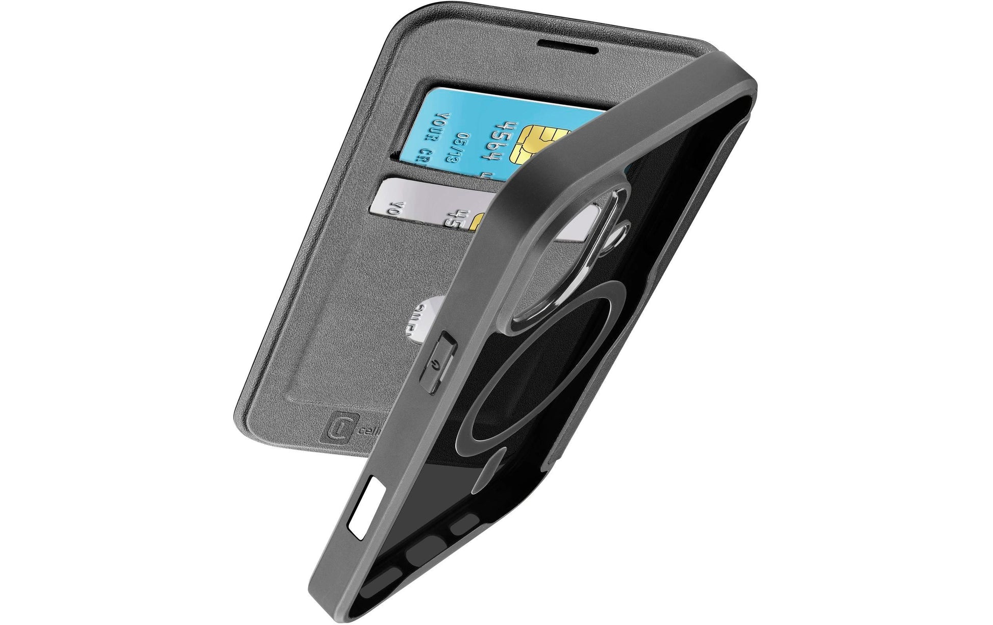 Cellularline Daily Mag Wallethülle – für Apple iPhone 16, MagSafe, 2 Kartenfächer, PU, Schwarz