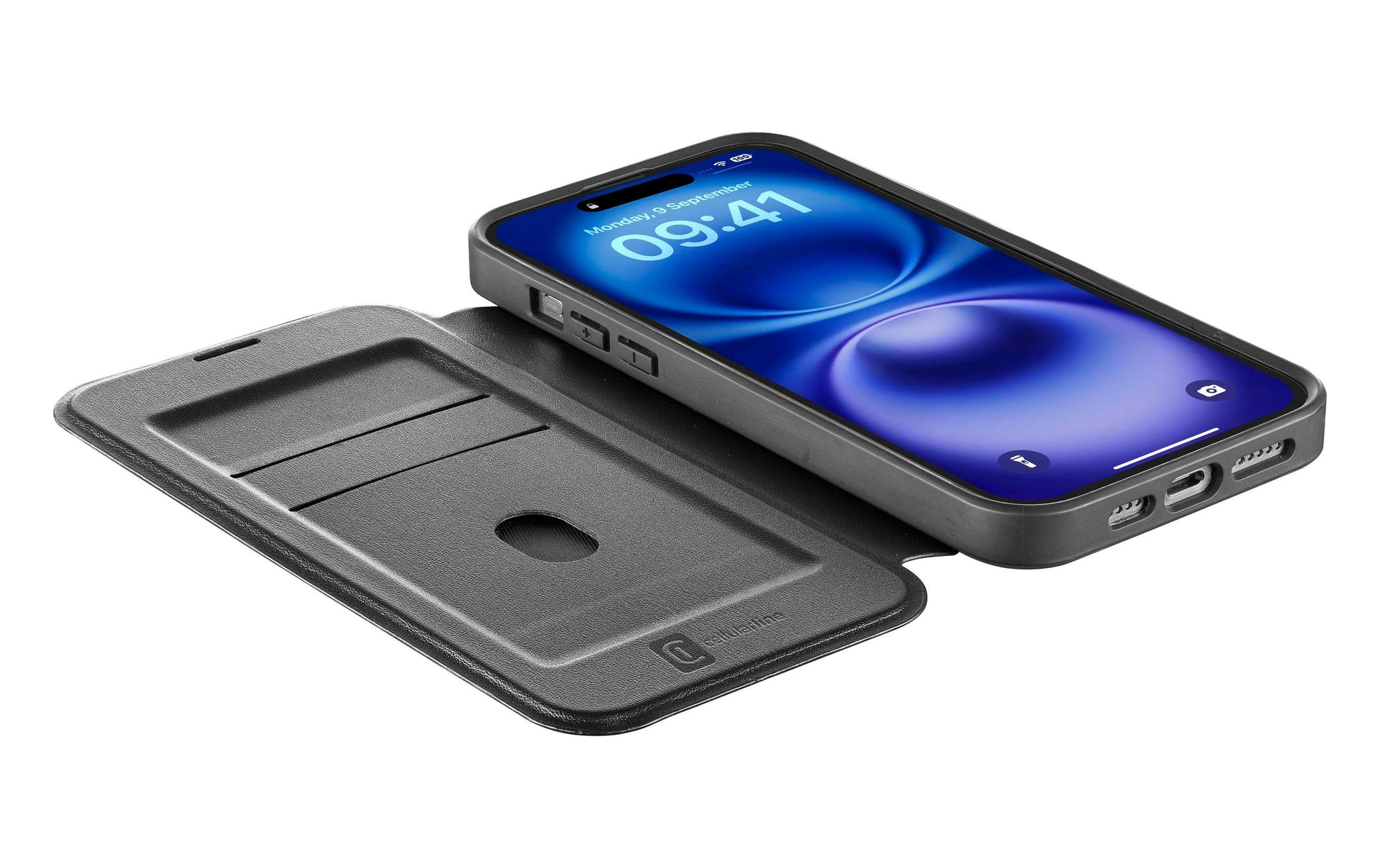 Cellularline Daily Mag Wallethülle – für Apple iPhone 16, MagSafe, 2 Kartenfächer, PU, Schwarz