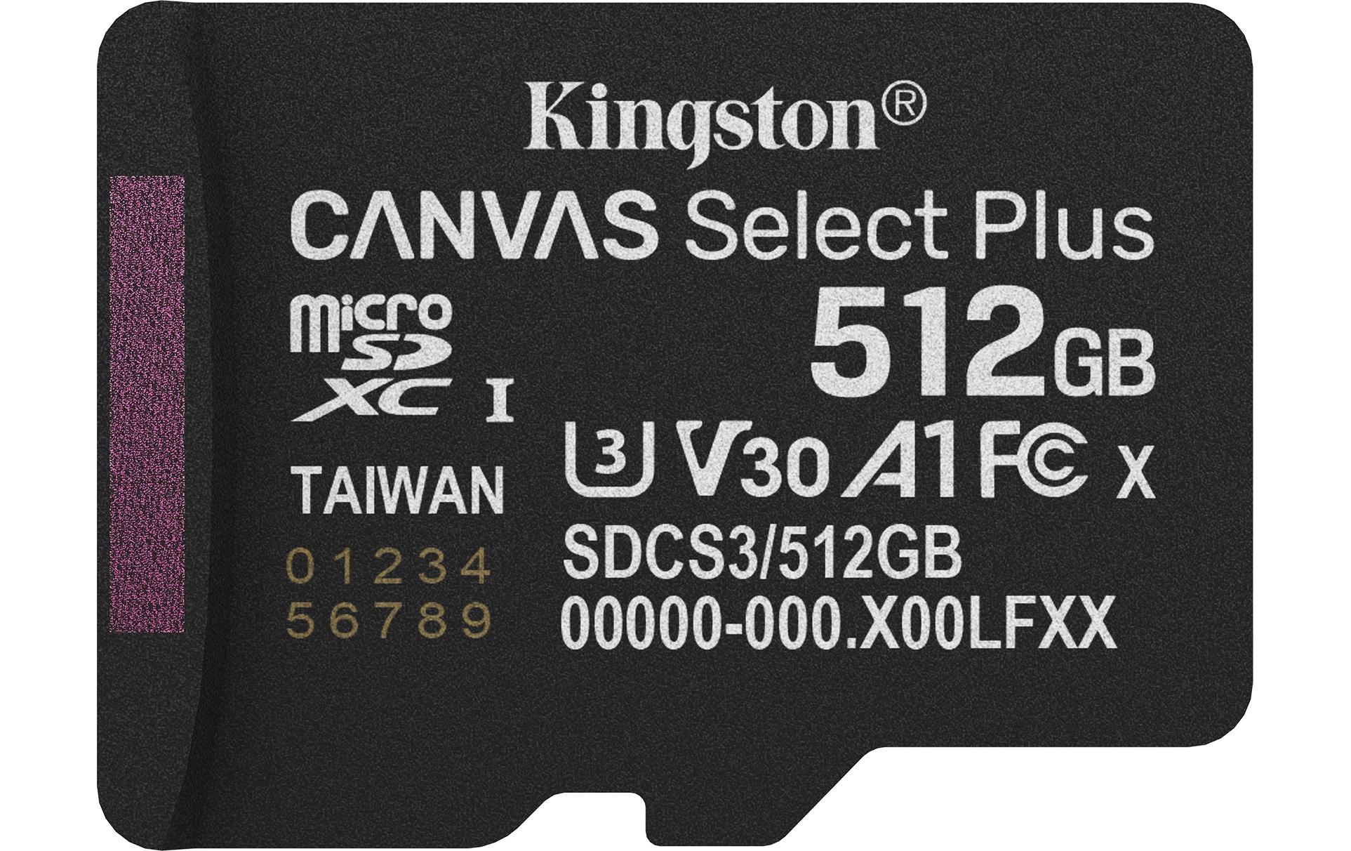 Kingston Technology Kingston Canvas Select Plus Gen3 Speichergerät – 512 GB, microSDXC, A1, 150 MB/s, inkl. Adapter