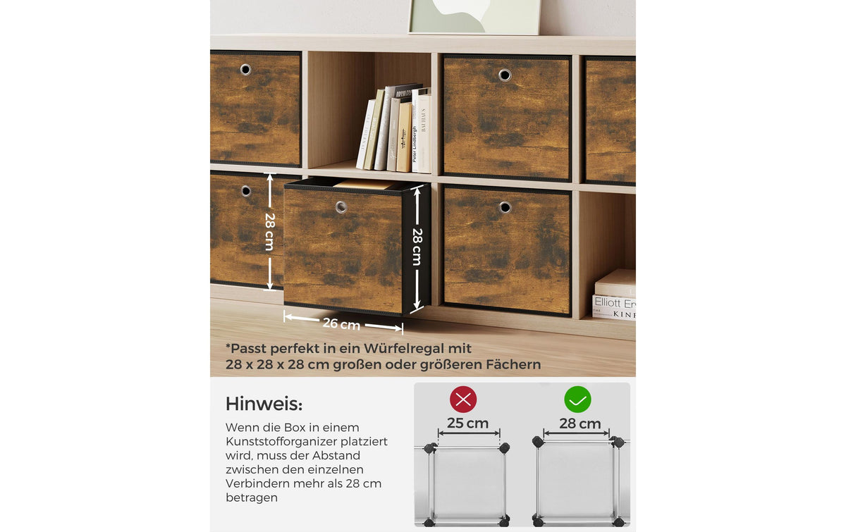 Songmics Faltbox Set 6-teilig – faltbar – Karton/Vliesstoff – braun/schwarz – 280 × 280 × 280 mm