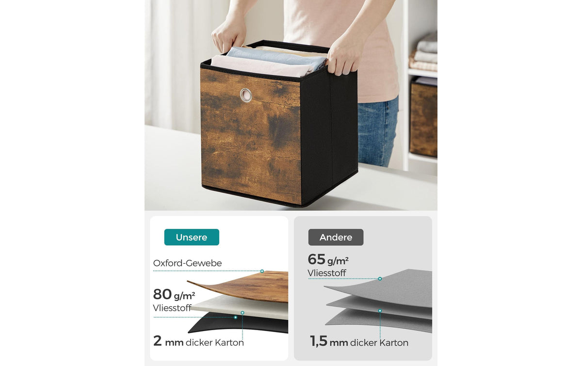 Songmics Faltbox Set 6-teilig – faltbar – Karton/Vliesstoff – braun/schwarz – 280 × 280 × 280 mm