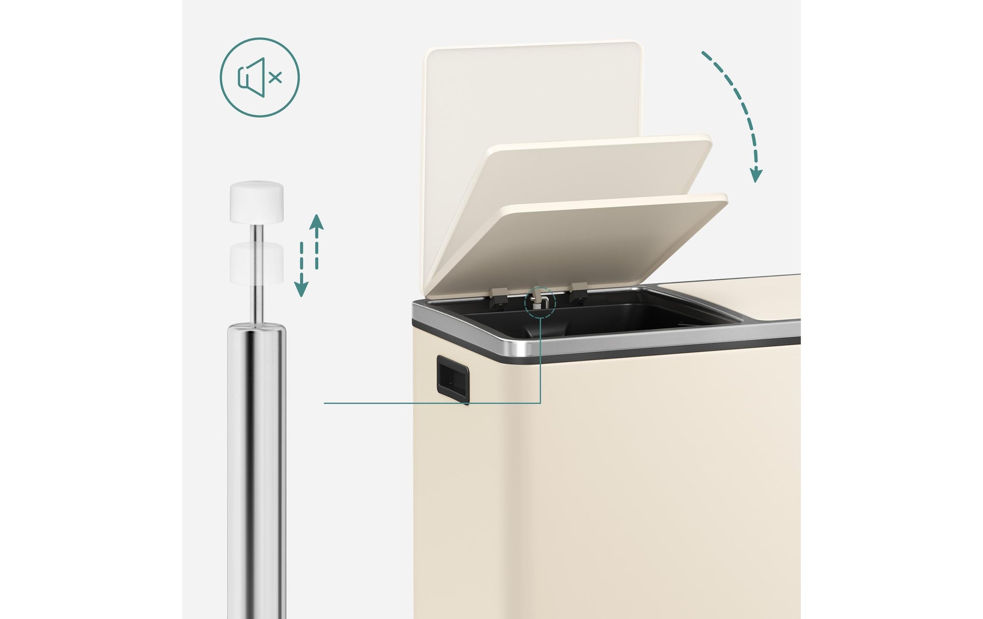 Songmics Systempapierkorb – 30 + 30 l – Stahl, weiss – B × H × T 585 × 360 × 650 mm