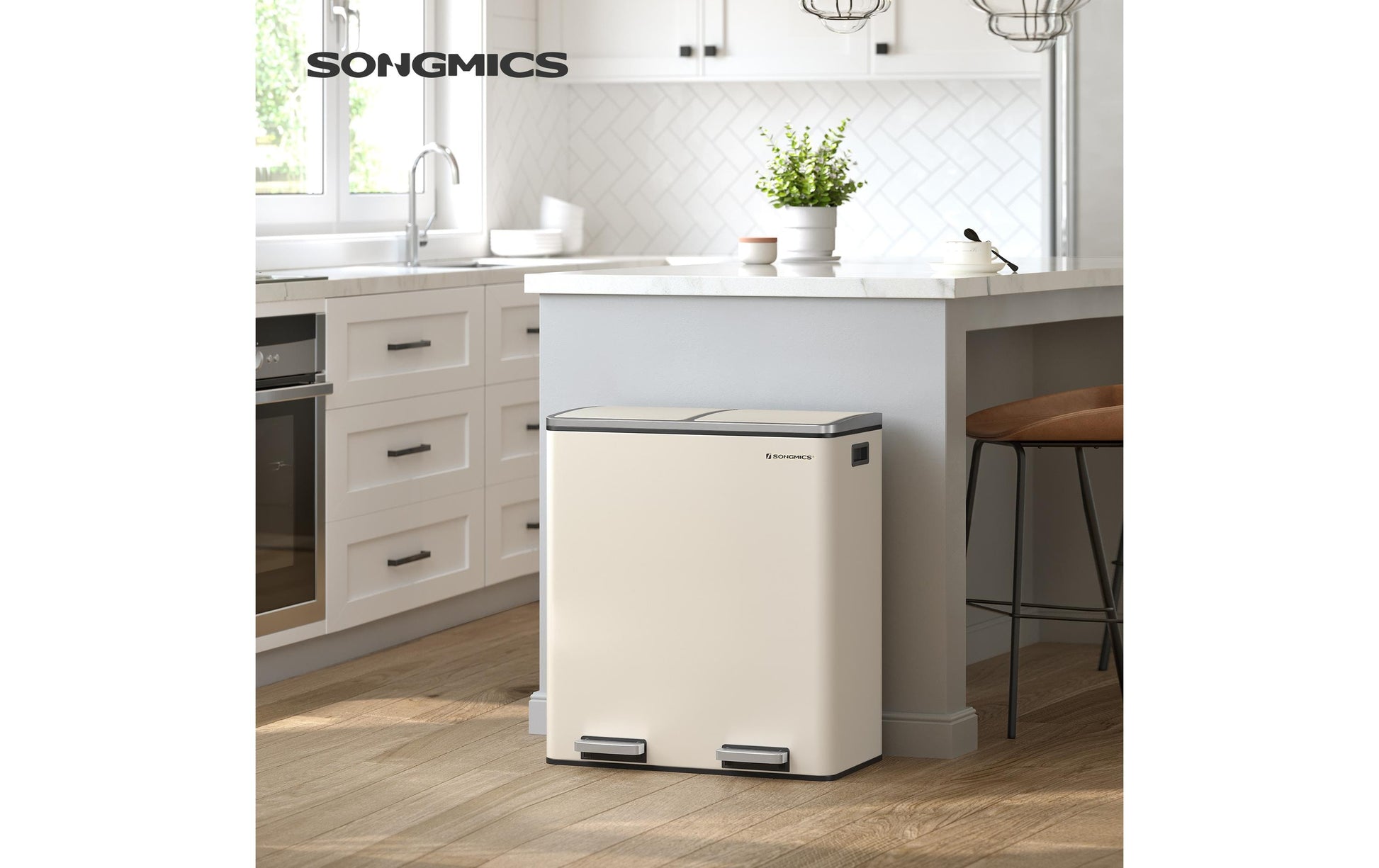 Songmics Systempapierkorb – 30 + 30 l – Stahl, weiss – B × H × T 585 × 360 × 650 mm