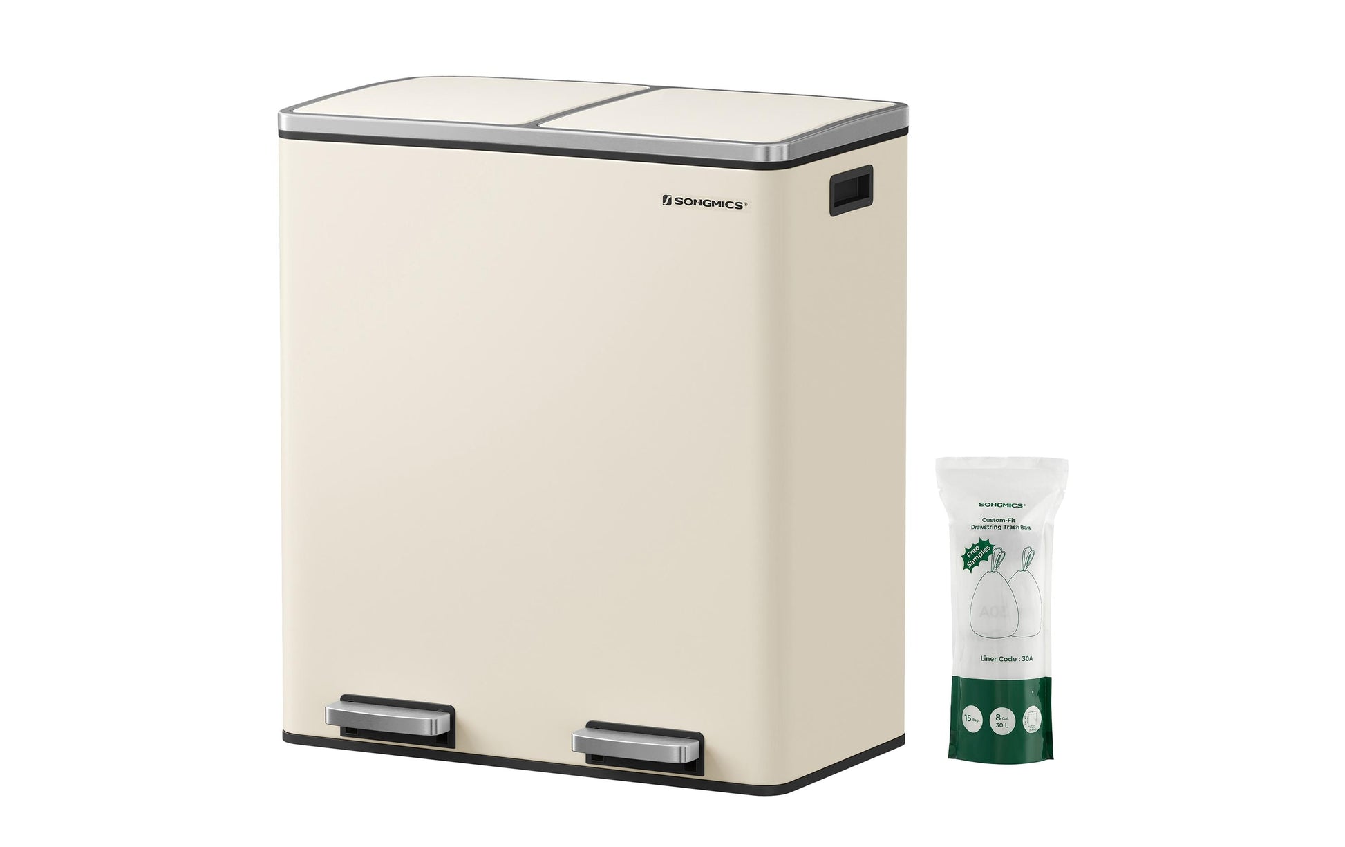 Songmics Systempapierkorb – 30 + 30 l – Stahl, weiss – B × H × T 585 × 360 × 650 mm