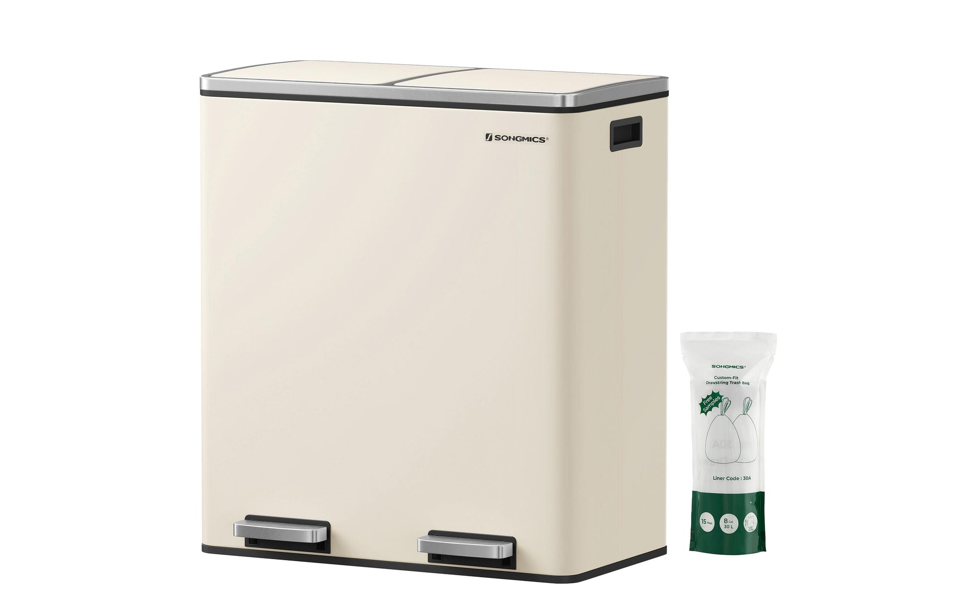 Songmics Systempapierkorb – 30 + 30 l – Stahl, weiss – B × H × T 585 × 360 × 650 mm