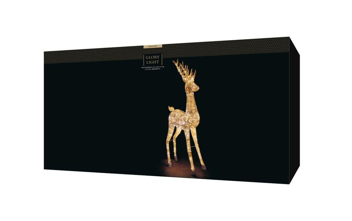 STT Dekorative Aussenleuchte Rentier – 180 cm, Warmweiss, Netzbetrieb, 225 LEDs, Gold, Kunststoff, Metall