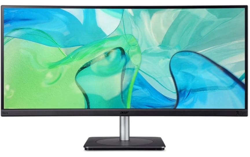 Acer Vero CB3 – Monitor, 34" 3440 × 1440 (UWQHD), IPS, 60 Hz, 300 cd/m², Gebogen, Adaptive Sync, Schwarz
