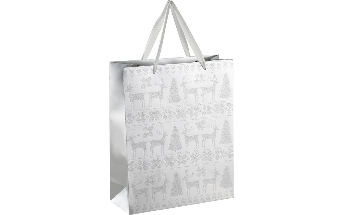 EGLO Weihnachts-Geschenktasche 'Isumi' – 10 × 26 × 32 cm, Papier, glitzernd, Silber