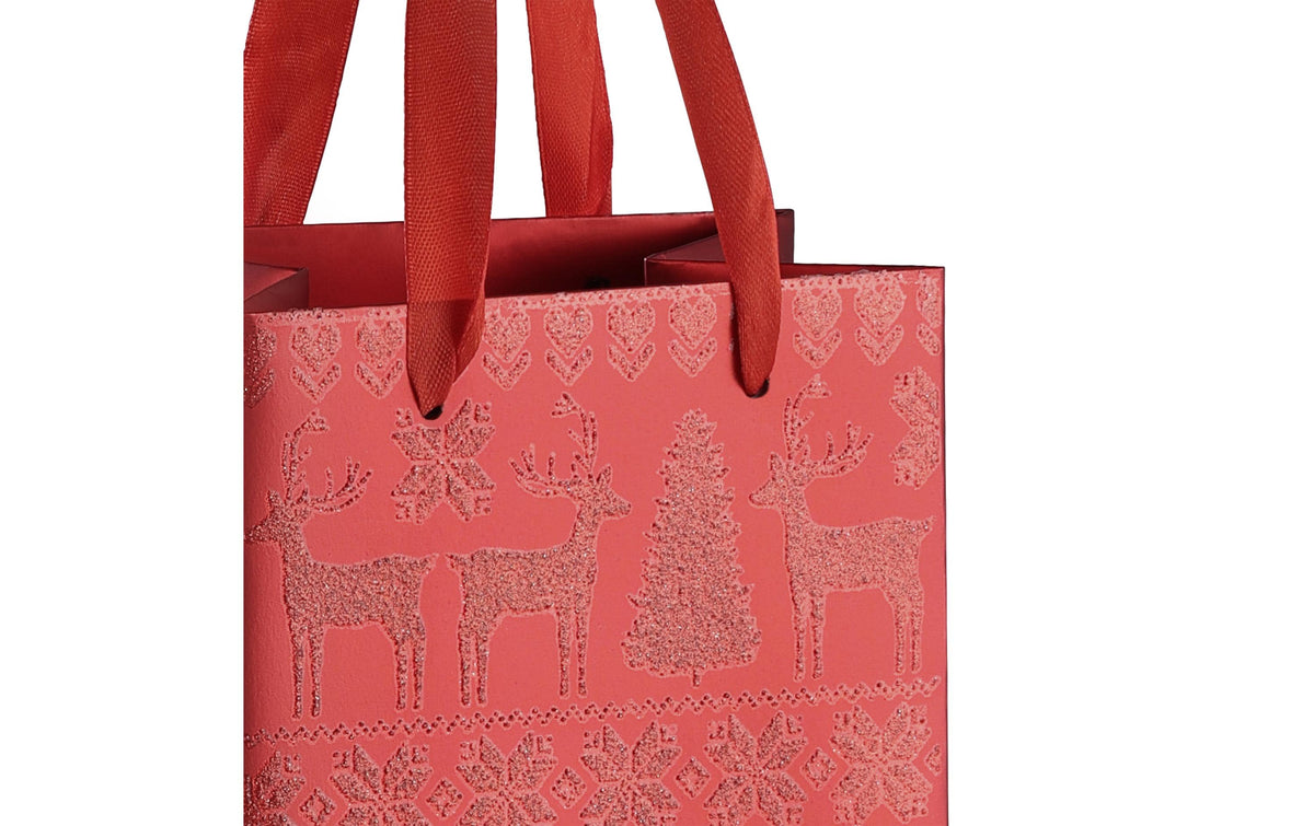 Eglo Weihnachts-Flaschentasche für Flaschen 'Hirsch Isumi' – 10 × 12 × 36 cm, Papier, Rot, Glitzernd