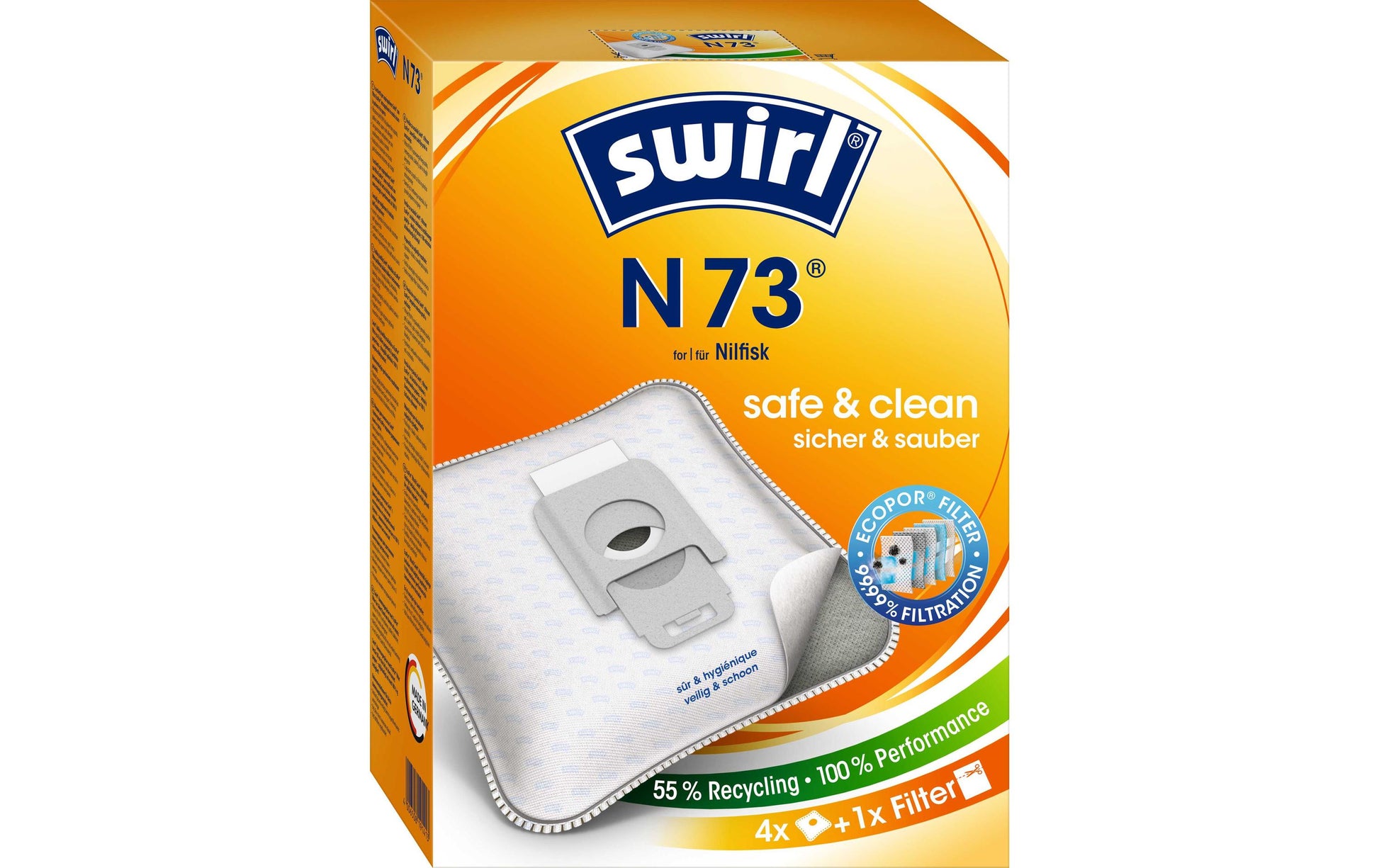 Swirl Staubbeutel N 73 – 4 Stück, für Nilfisk GM 200–599, King 223 595 00