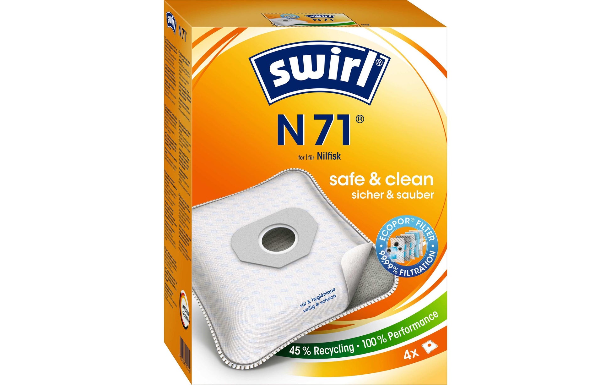 Swirl Staubbeutel N 71 – 4 Stück, für Nilfisk G/Allergie/Classic-Serien und andere
