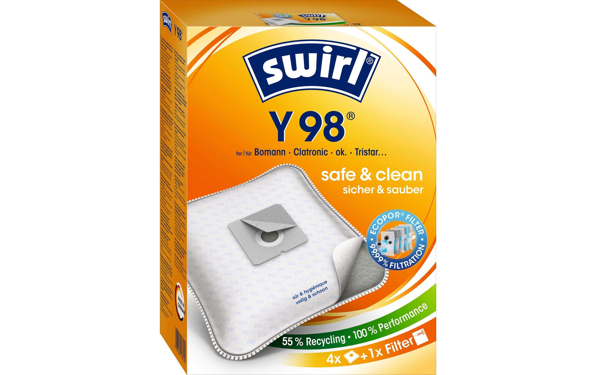 Swirl Staubbeutel Y 98 – 4 Stück, für Dirt Devil, Hoover, Severin