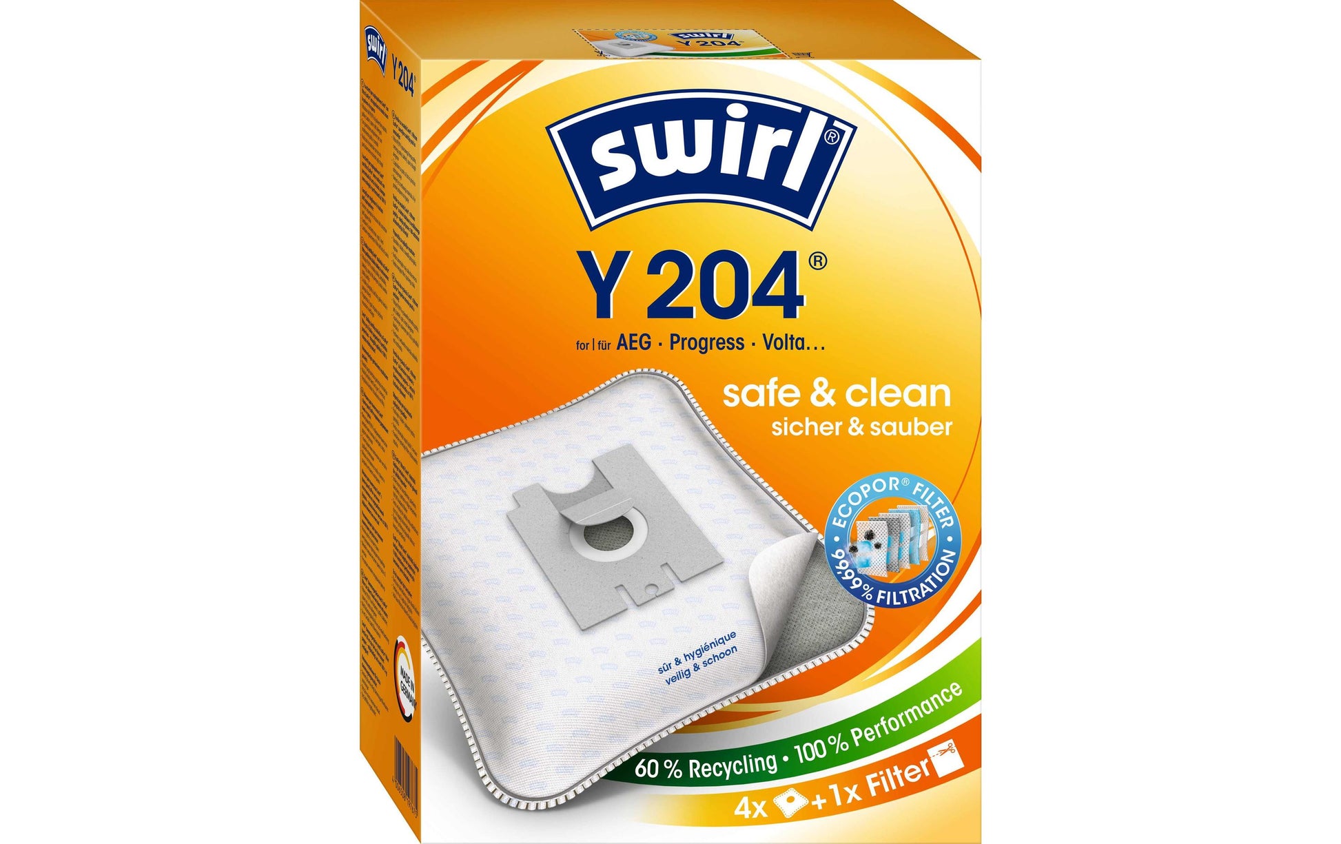 Swirl Staubbeutel Y 204 – 4 Stück, für AEG 400–499, Smart3306/Smart3341 und andere