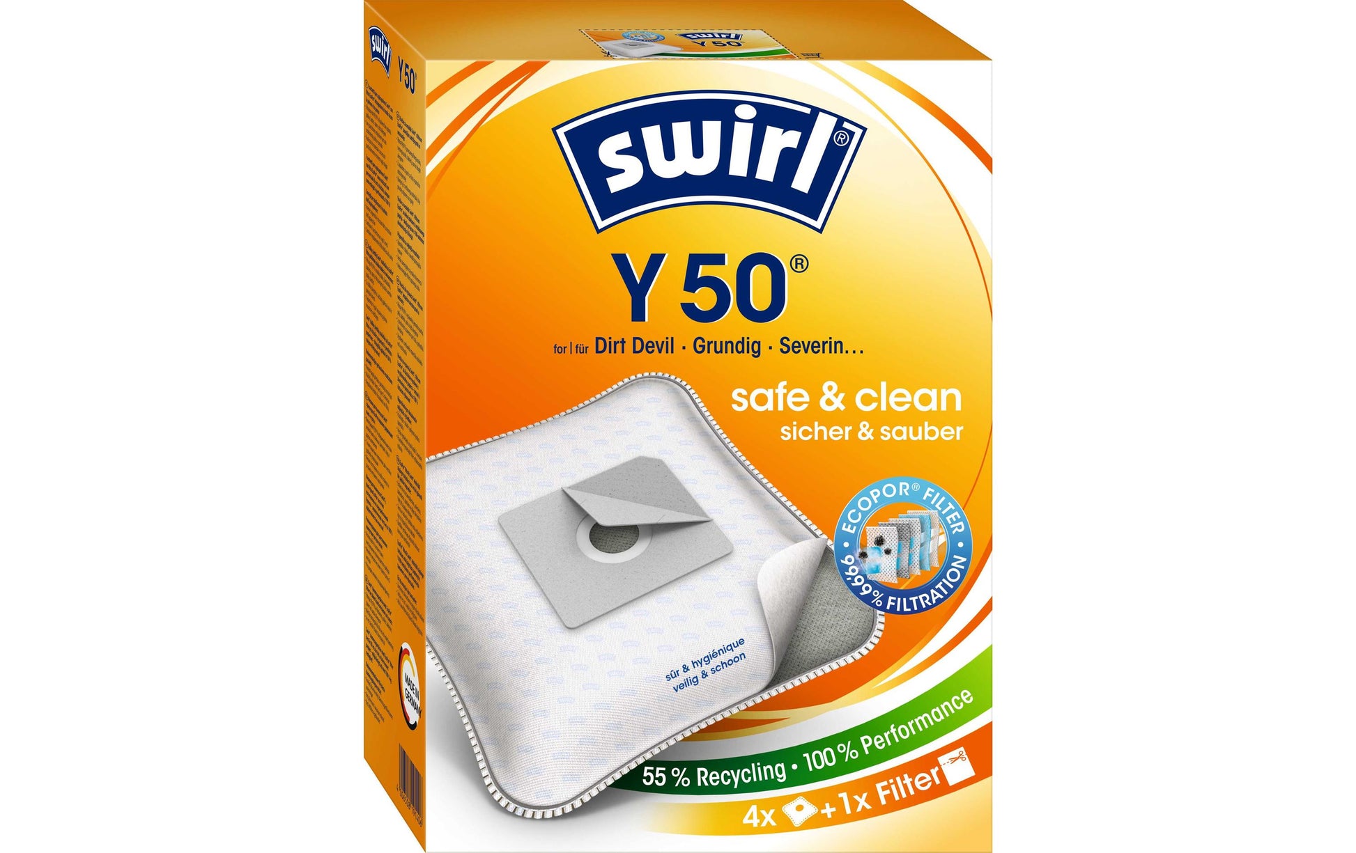 Swirl Staubbeutel Y 50 – 4 Stück, für Dirt Devil/Progress/Samsung