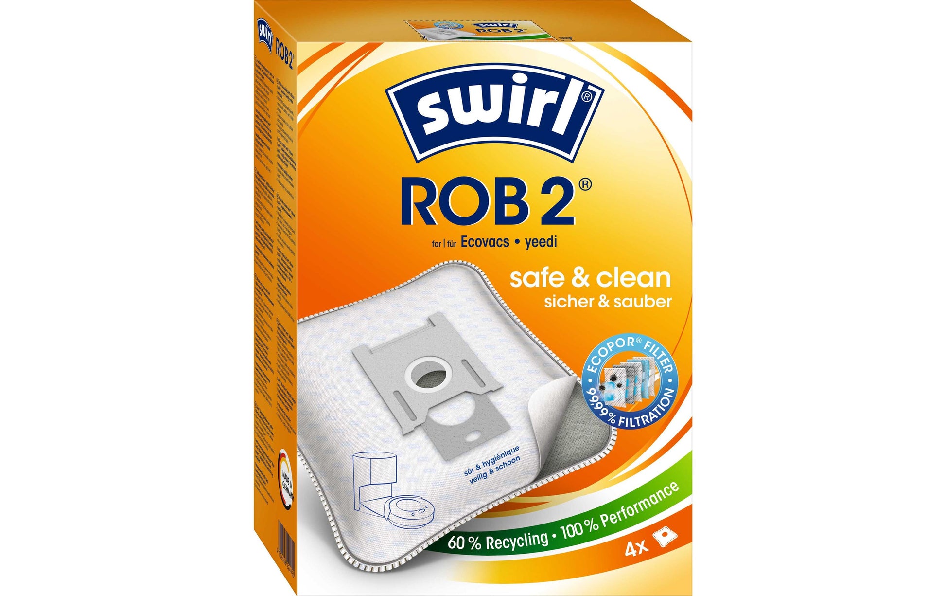 Swirl Staubbeutel ROB 2 – 4 Stück, für Ecovacs Deebot N8/N8 Pro/T8 und andere